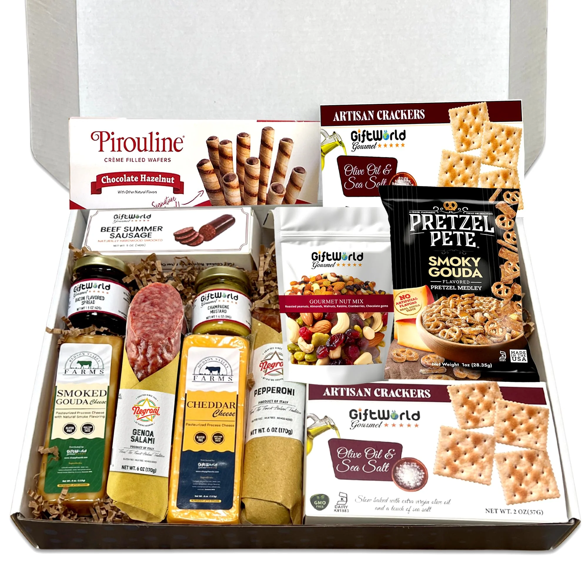 Deluxe Meat and Cheese Gift Basket – Gourmet Charcuterie Assortment Charcuterie Food Items, Meat Cheese Assortment, Food Gifts for Men, Tailgating, Business, Congratulations, Care Packages, Thanksgiving and Christmas Gifts - 11-item Bundle - Image 2
