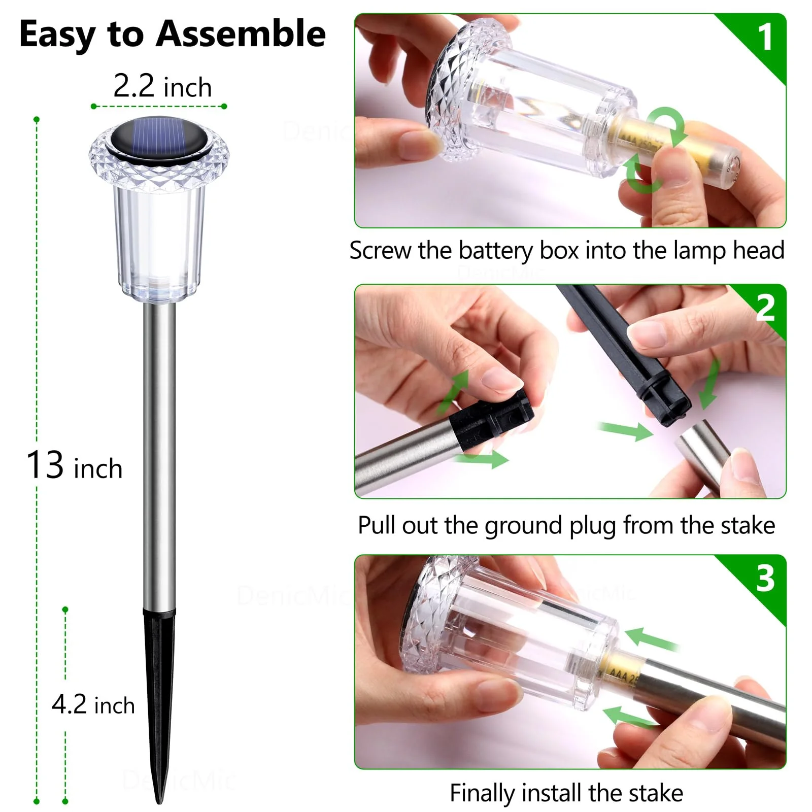 DenicMic Solar Lights Outdoor 10 Pack Waterproof 6000K Cold White LED Stainless Steel Stake for Pathway Yard Garden Driveway Solar Powered Outside Christmas Decor - Image 6