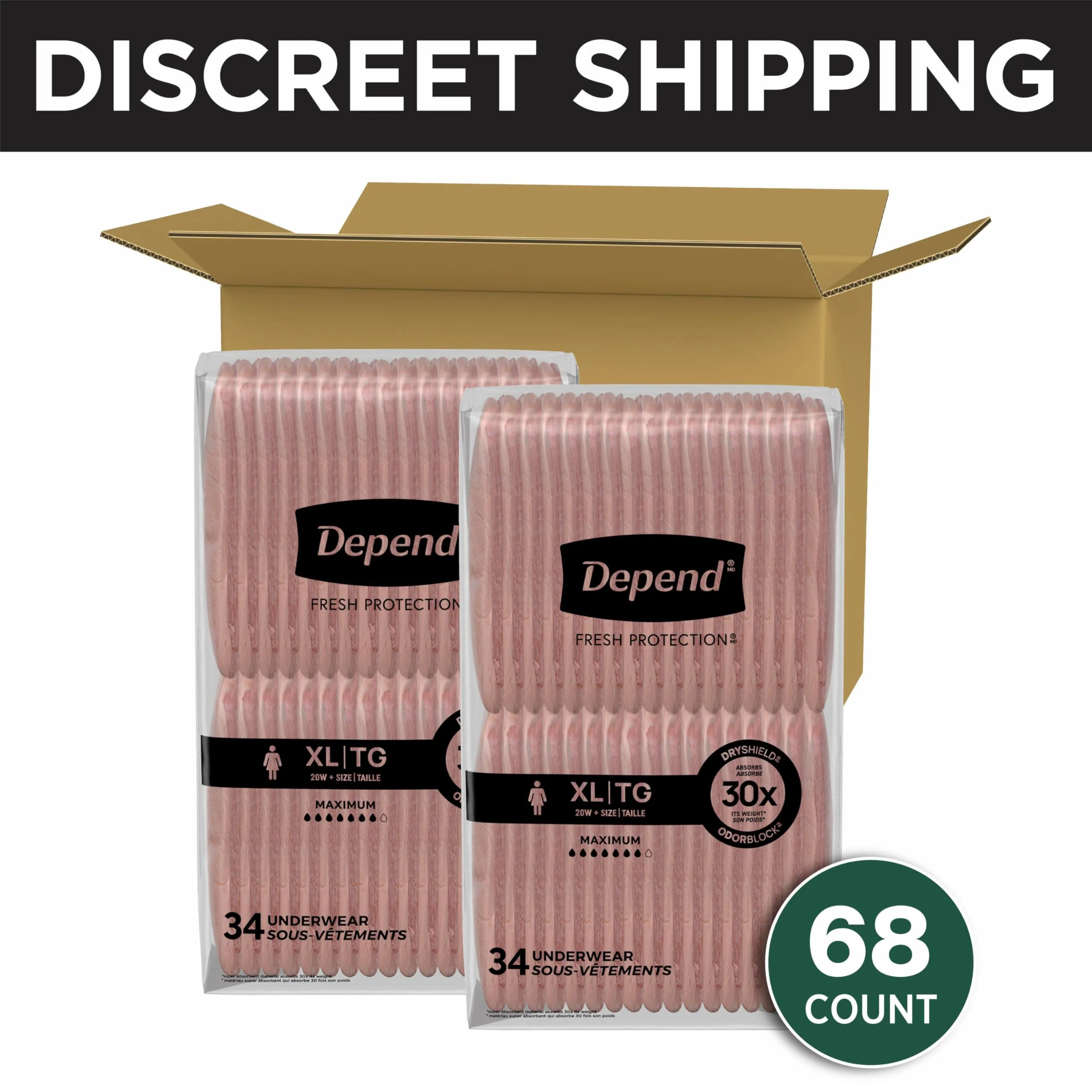 Depend Fresh Protection Adult Diapers, Incontinence & Postpartum Bladder Leak Underwear for Women, Disposable, Maximum, Extra-Large, Blush, 68 Count (2 Packs of 34), Packaging May Vary - Image 7