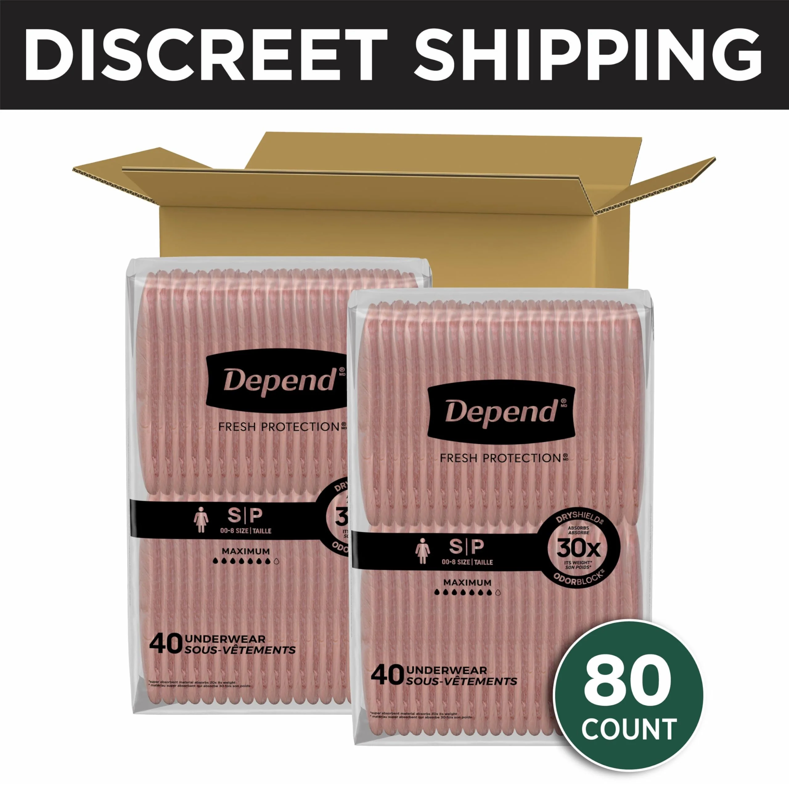 Depend Fresh Protection Adult Diapers, Incontinence & Postpartum Bladder Leak Underwear for Women, Disposable, Maximum, Small, Blush, 80 Count (2 Packs of 40), Packaging May Vary - Image 7
