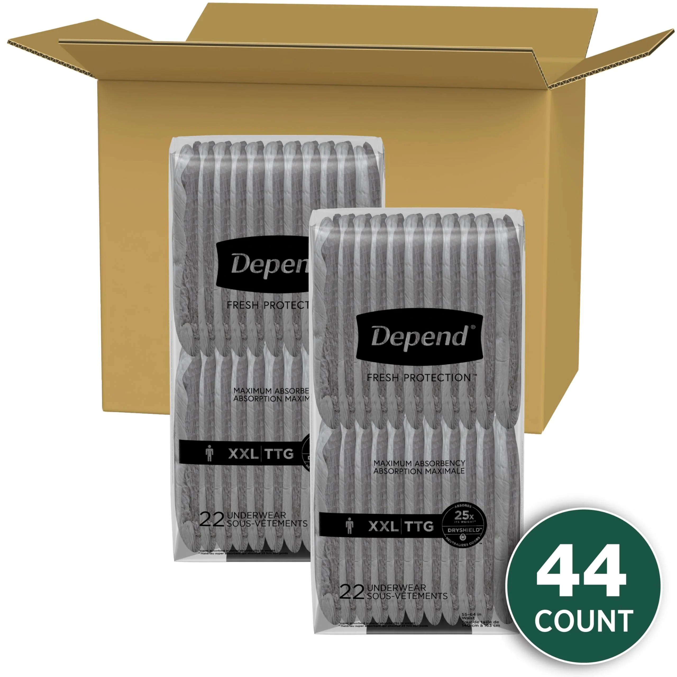Depend Fresh Protection Adult Incontinence Underwear for Men, Disposable, Maximum, Extra-Extra-Large, Grey, 44 Count (2 Packs of 22), Packaging May Vary - Image 8