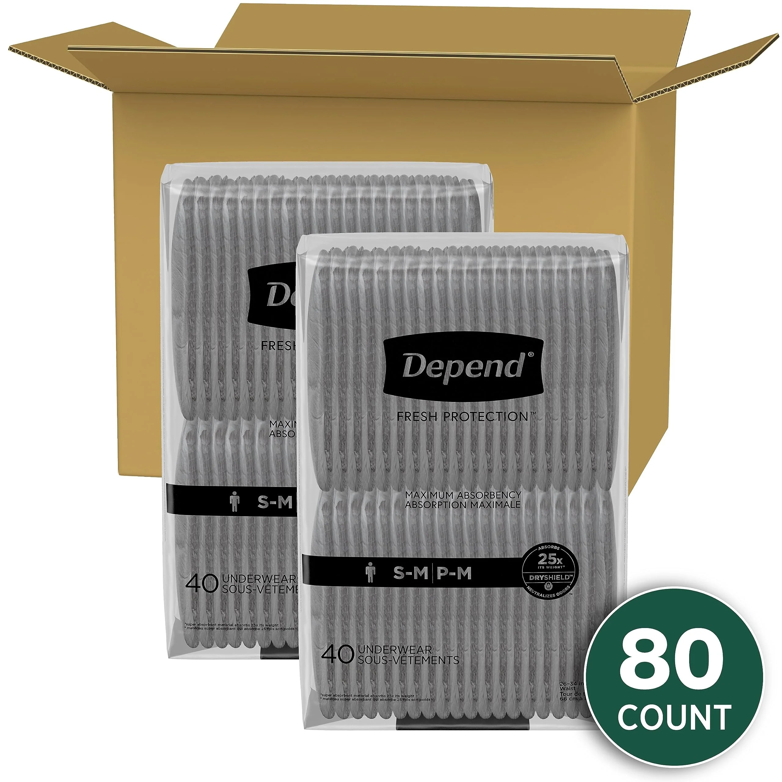 Depend Fresh Protection Adult Incontinence Underwear for Men, Disposable, Maximum, Small/Medium, Grey, 80 Count (2 Packs of 40), Packaging May Vary - Image 8