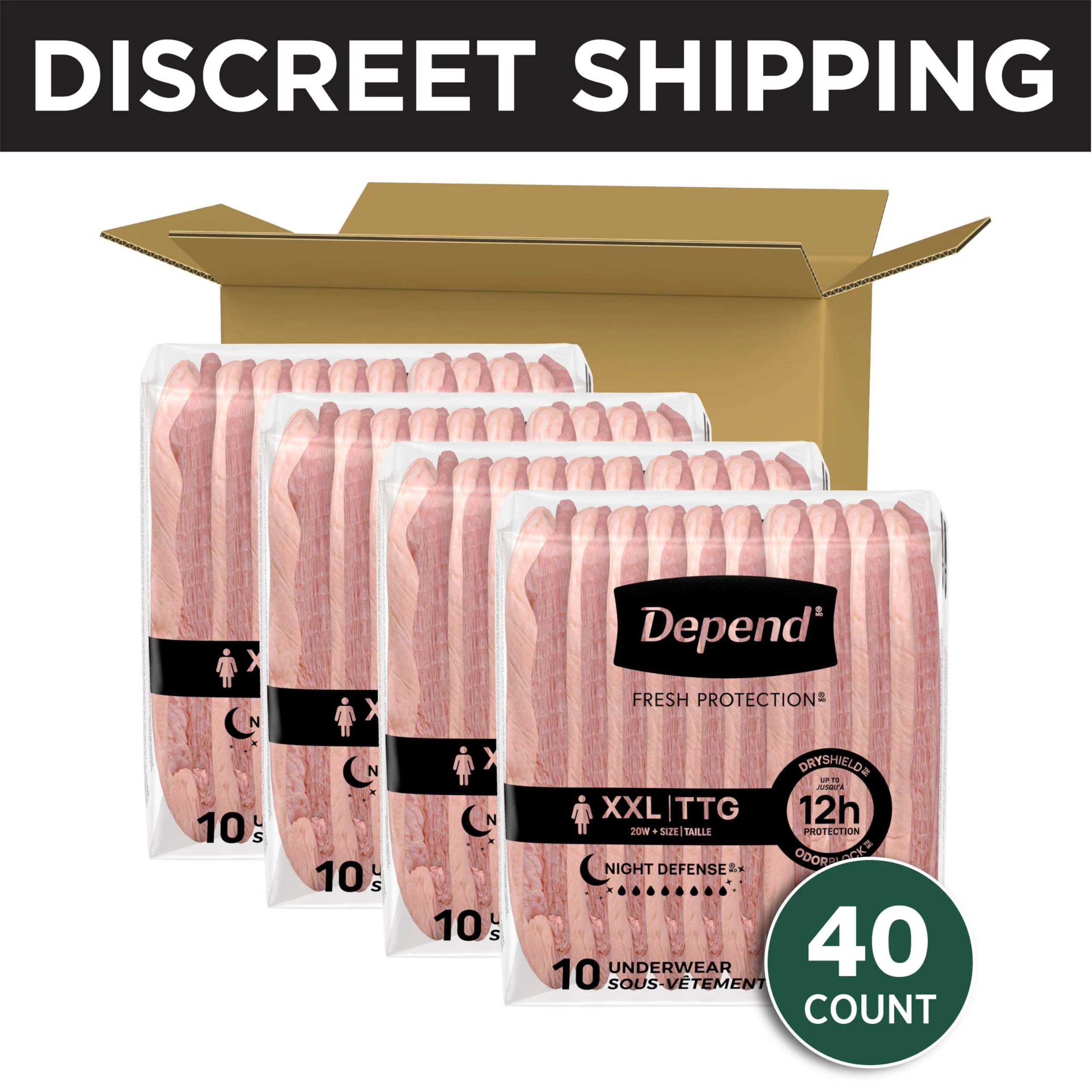 Depend Night Defense Adult Diapers, Incontinence & Postpartum Bladder Leak Underwear for Women, Disposable, Overnight, Extra-Extra-Large, Blush, 40 Count (4 Packs of 10), Packaging May Vary - Image 8