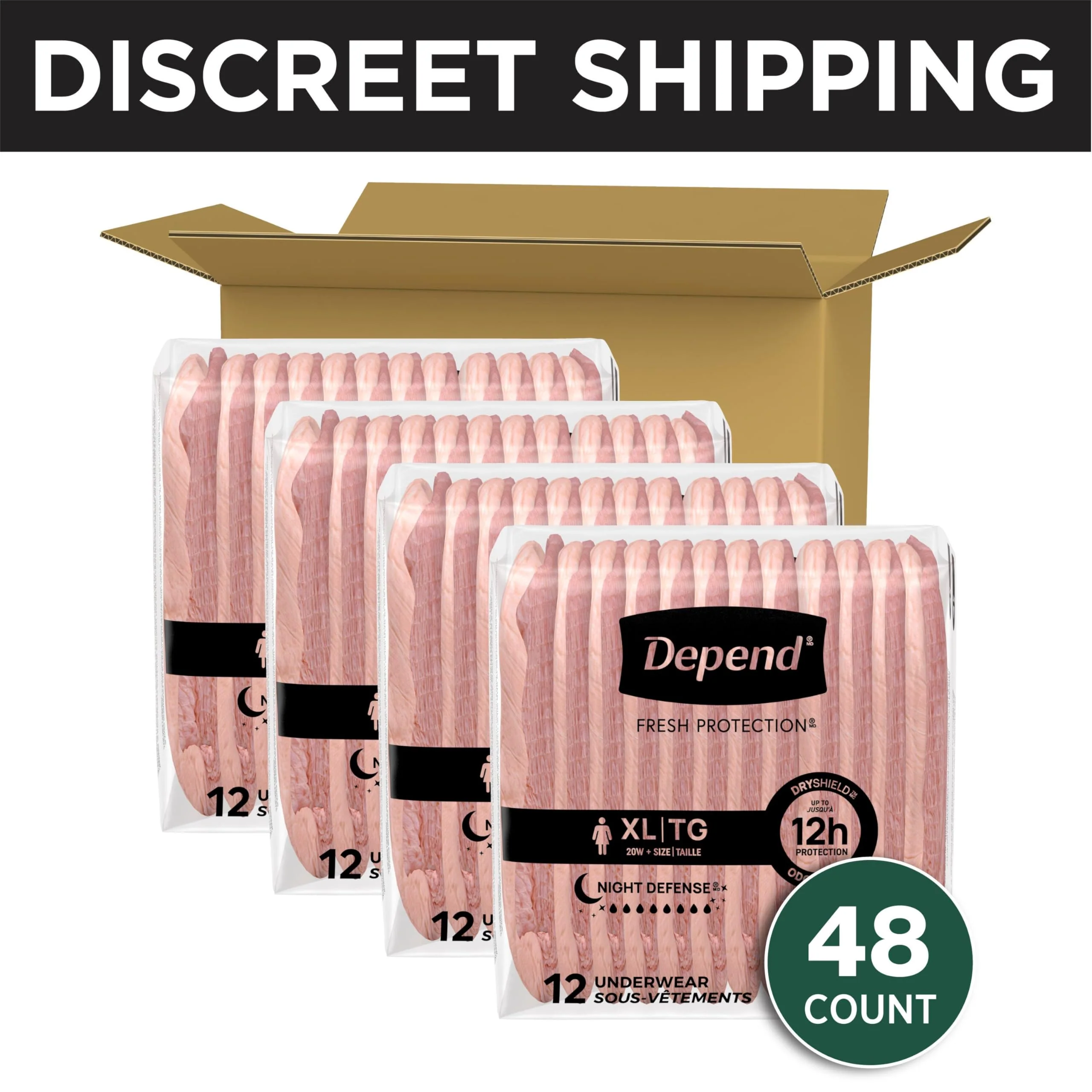 Depend Night Defense Adult Diapers, Incontinence & Postpartum Bladder Leak Underwear for Women, Disposable, Overnight, Extra-Large, Blush, 48 Count (4 Packs of 12), Packaging May Vary - Image 8