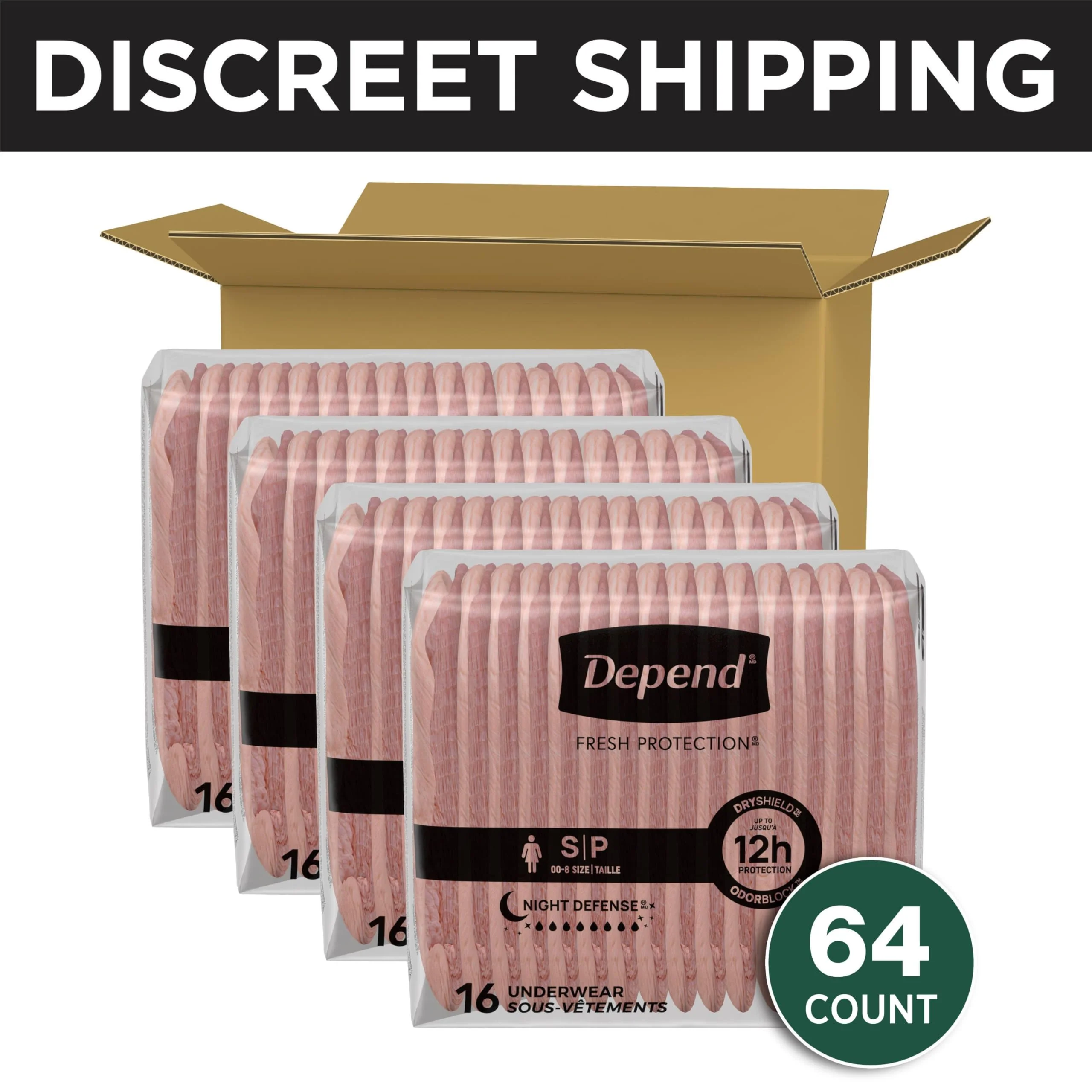 Depend Night Defense Adult Diapers, Incontinence & Postpartum Bladder Leak Underwear for Women, Disposable, Overnight, Small, Blush, 64 Count (4 Packs of 16), Packaging May Vary - Image 8