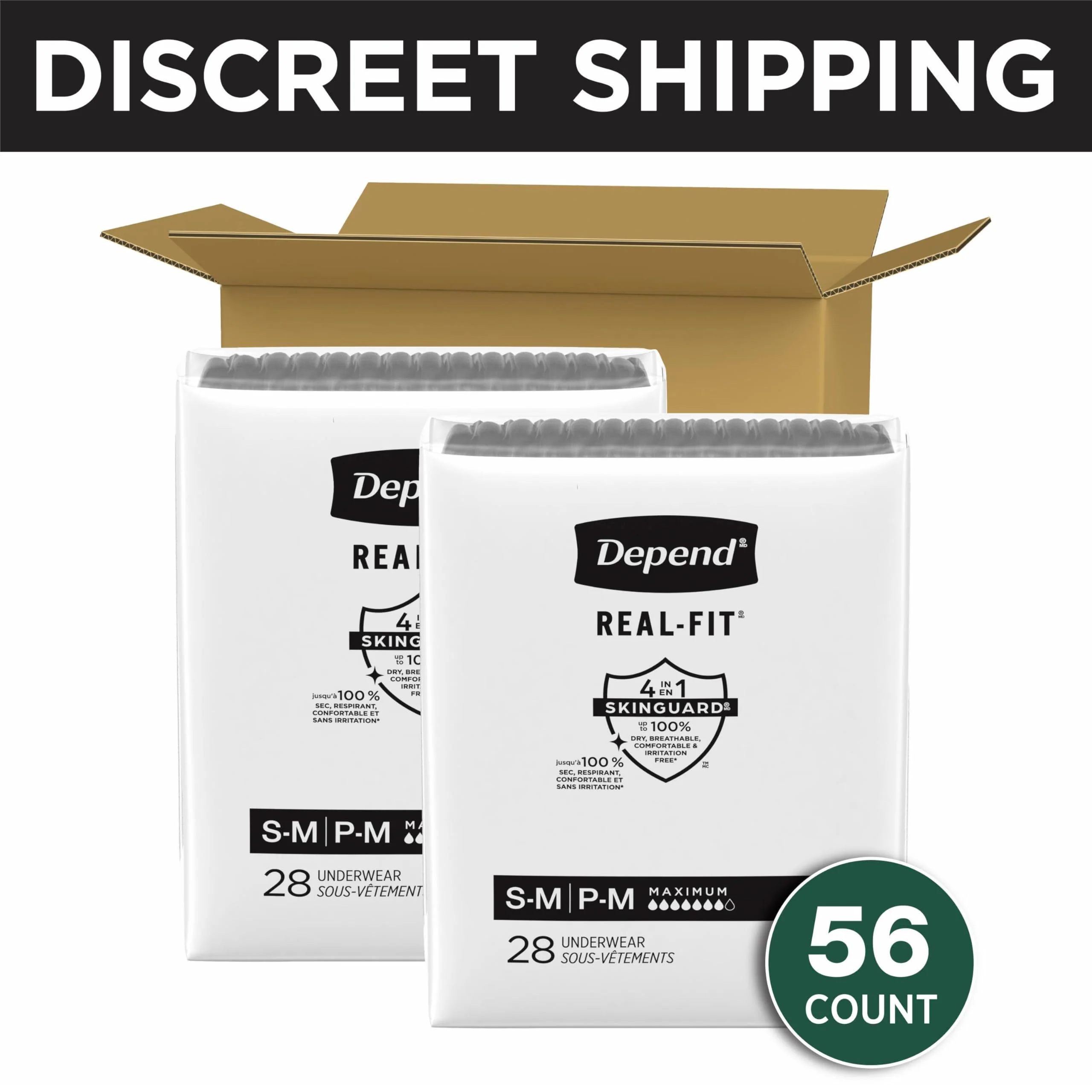 Depend Real Fit Adult Diapers, Incontinence Underwear for Men, Disposable, Maximum Absorbency, Small/Medium, Black, 56 Count (2 Packs of 28), Packaging May Vary - Image 8