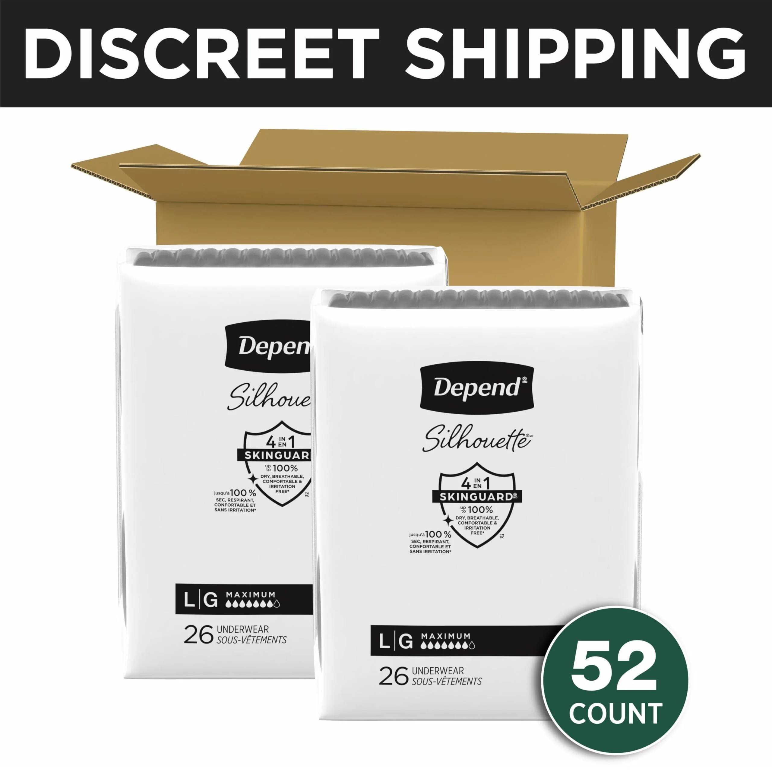 Depend Silhouette Adult Diapers, Incontinence & Postpartum Bladder Leak Underwear for Women, Maximum Absorbency, Large, Black, 52 Count (2 Packs of 26), Packaging May Vary - Image 9