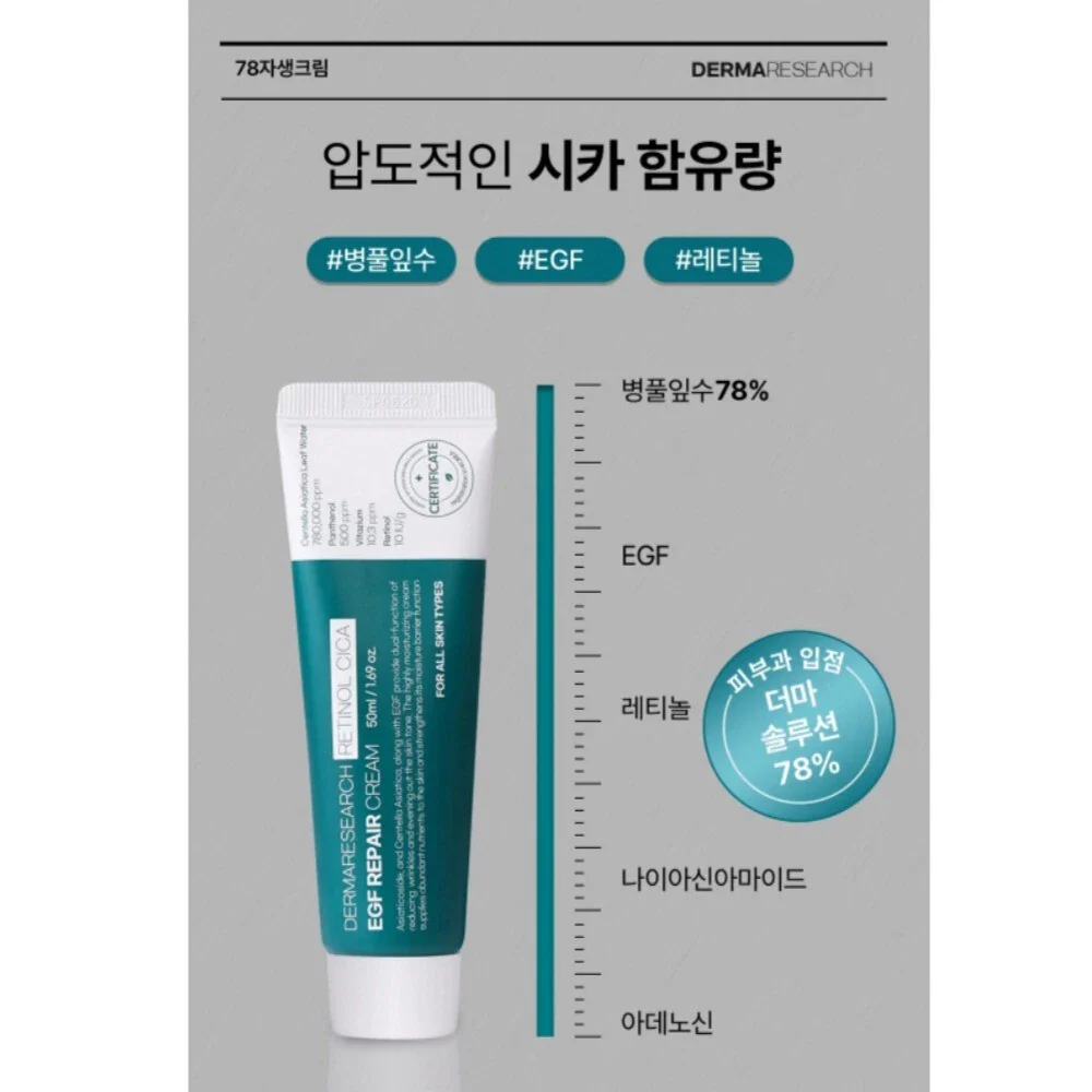 Derma Research Self-Renewing Cream EGF Retinol Cica 78% Dermatology Regeneration Laser Post Spot Removal Care Cream Fermentation, 50ml, 1EA - Image 8