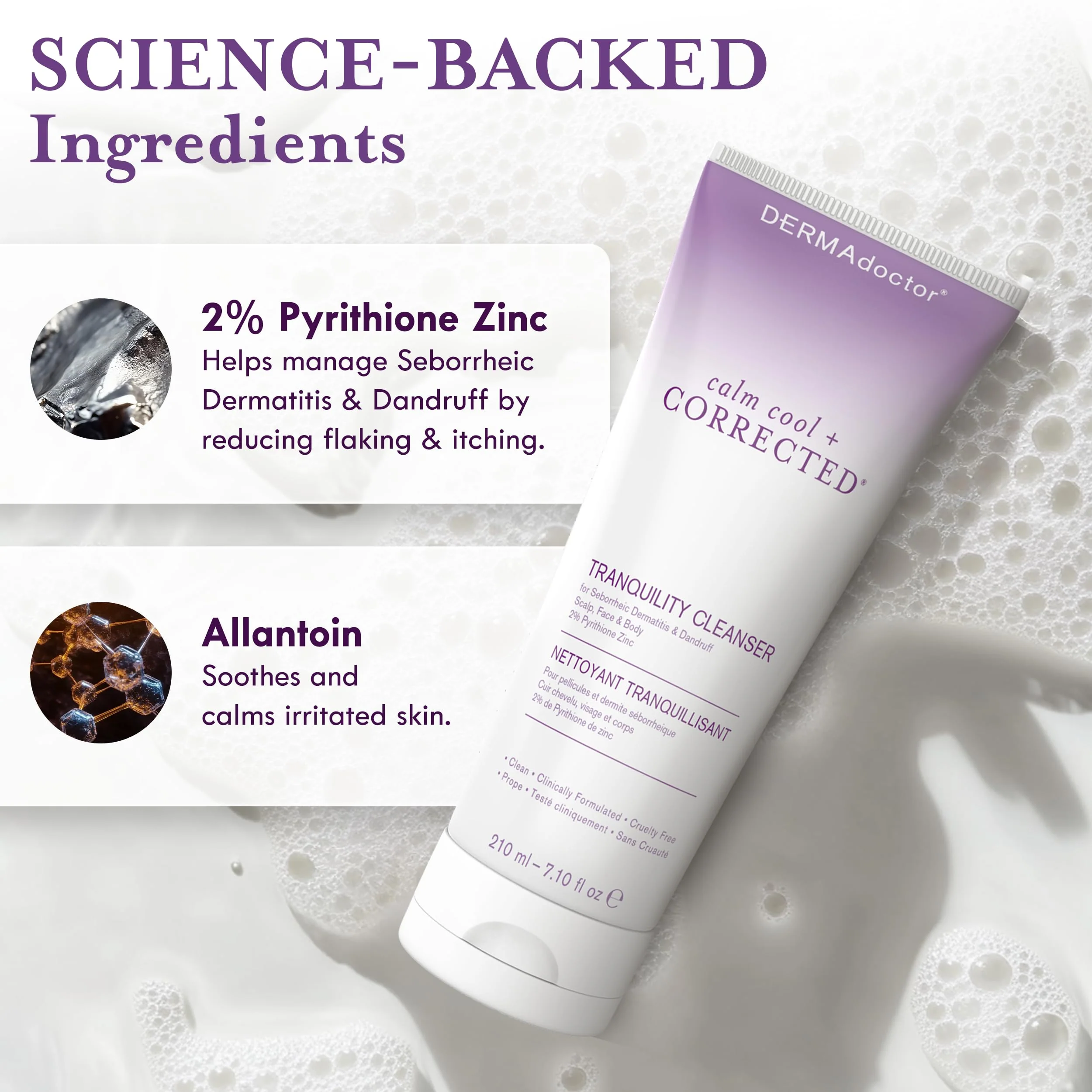 DERMAdoctor Tranquility Cleanser Dermatologist Formulated 2% Pyrithione Zinc for face body & Scalp - 7.10 oz - Image 6