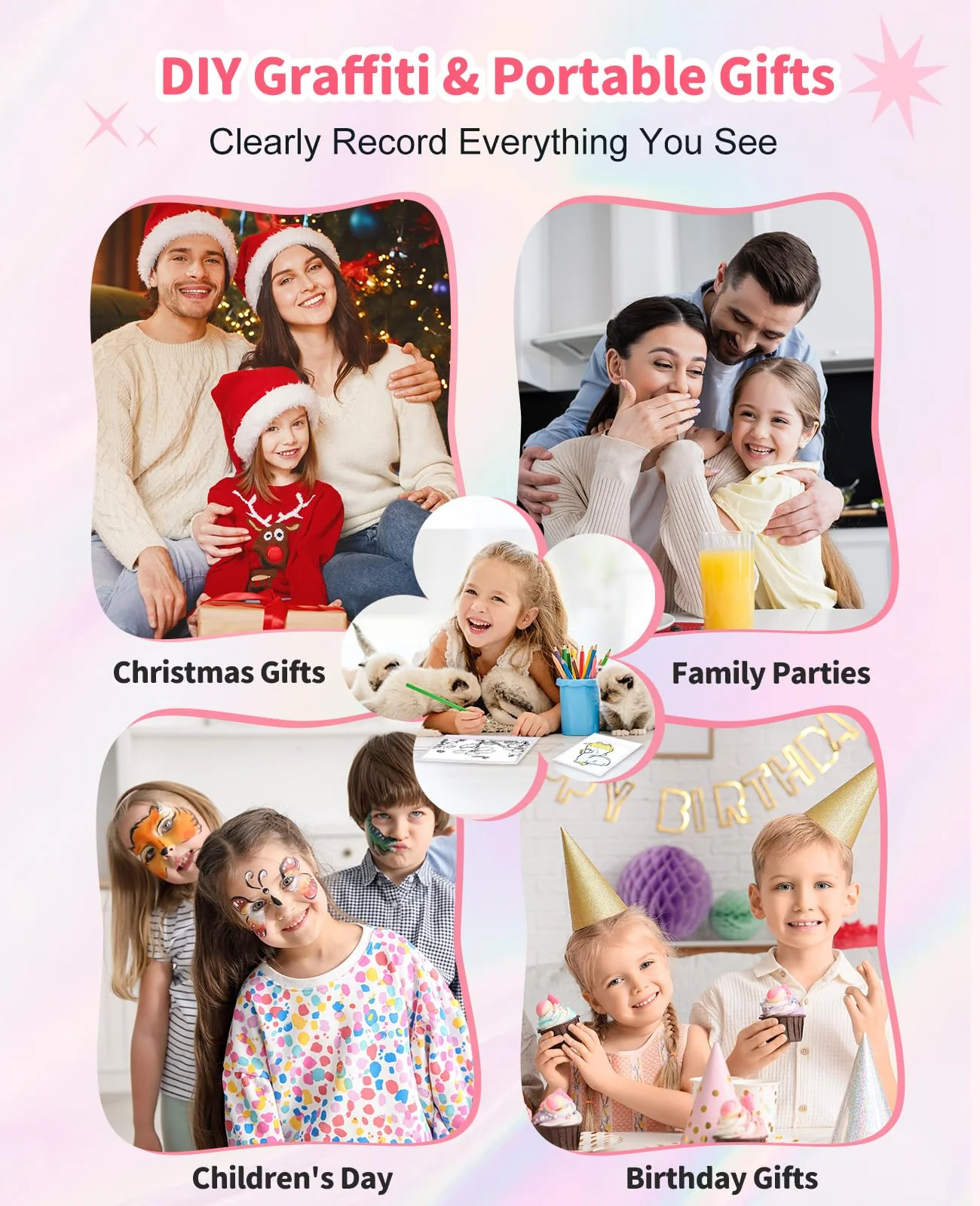 Digital Camera for Kids Instant Print, 48MP Dual-Lens Kids Camera for Girls Boys Christmas Birthday Gifts, 1080P Video Selfie Instant Cameras, Portable Toddler for 4-12 Years with 32GB Card-Pink - Image 3