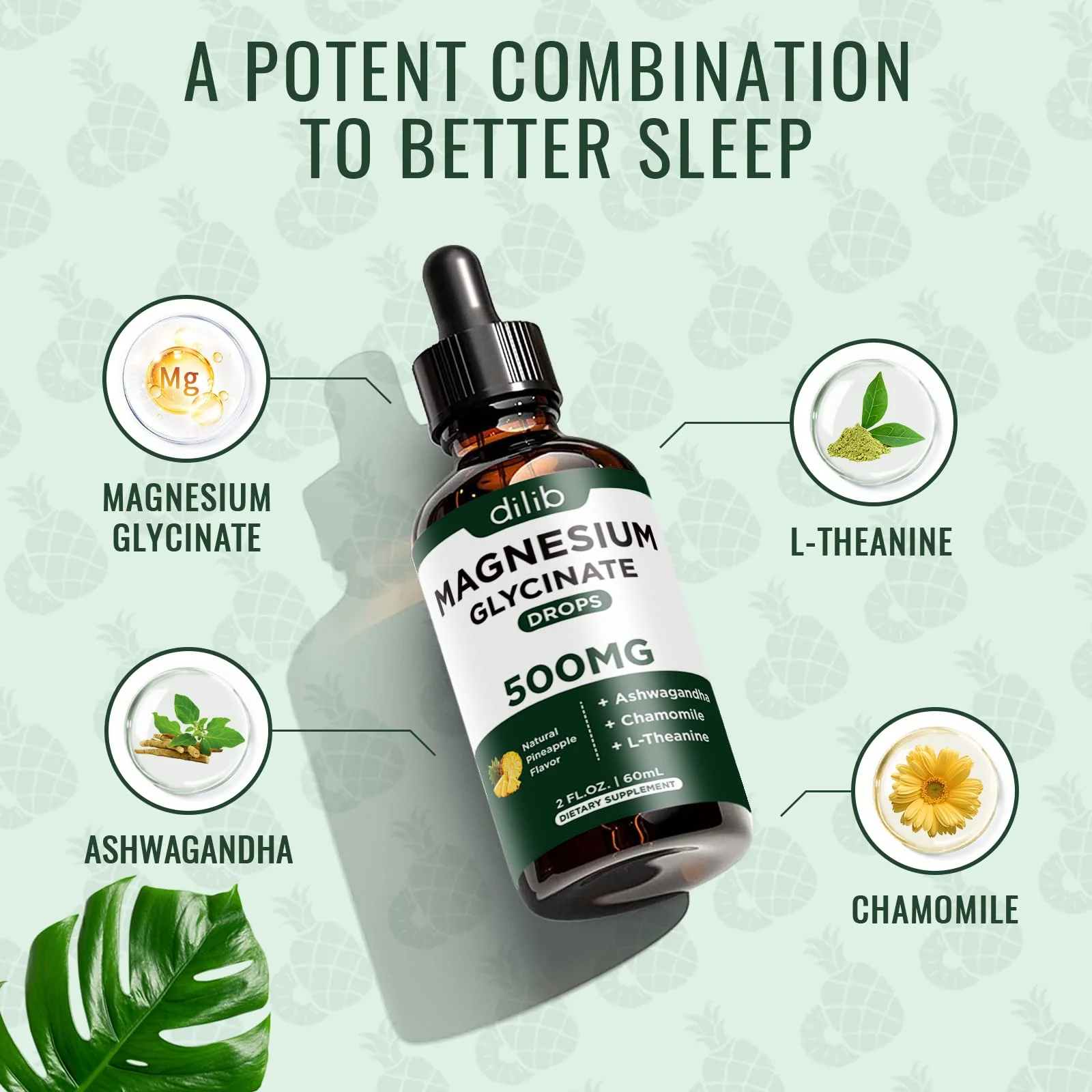 dilib Magnesium Glycinate 500mg - Liquid Magnesium Drops, Ashwagandha, L - Theanine, Chamomile - Calm & Stress Relief, Relaxation, Restful Sleep, Muscle Heart Health, Vegan - 2 Fl Oz (30 Days) - Image 7
