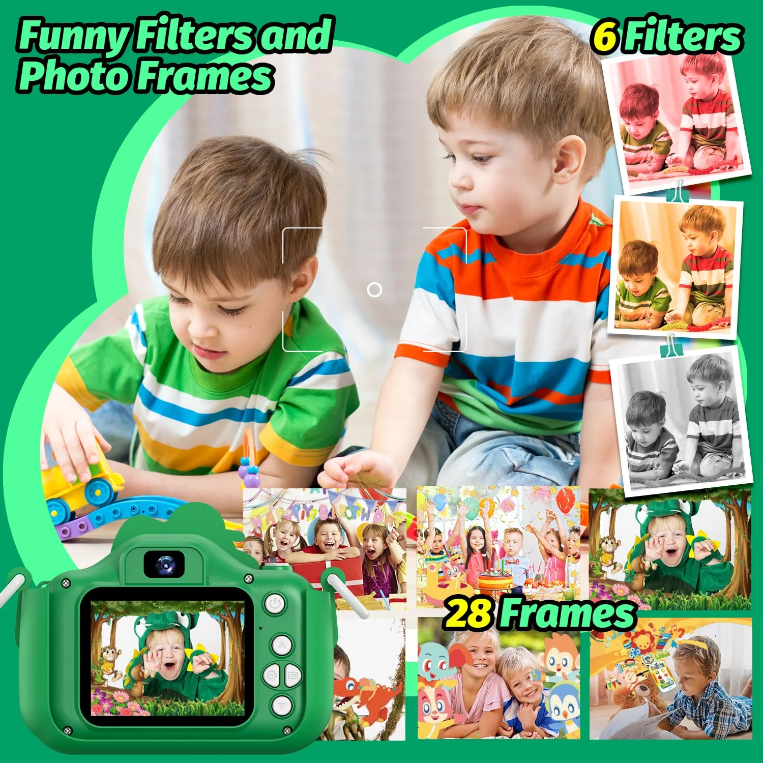 Dinosaur Kids Camera for Boys Girls, Toddler Digital Selfie Camera with Cute Protective Cover and 32G SD Card, Christmas Birthday Gifts Toys for 3 4 5 6 7 8 9 10 11 12 Years Old Little Girls and Boys - Image 4