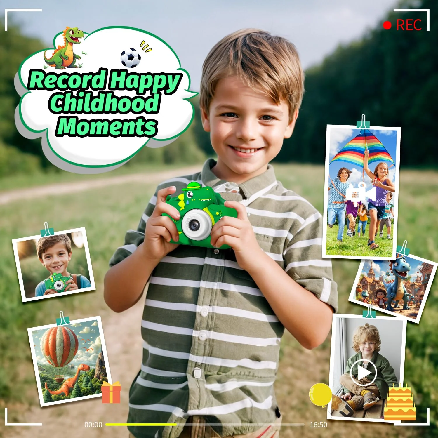 Dinosaur Kids Camera for Boys Girls, Toddler Digital Selfie Camera with Cute Protective Cover and 32G SD Card, Christmas Birthday Gifts Toys for 3 4 5 6 7 8 9 10 11 12 Years Old Little Girls and Boys - Image 6