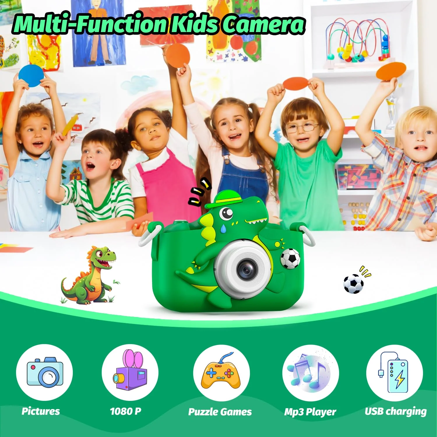 Dinosaur Kids Camera for Boys Girls, Toddler Digital Selfie Camera with Cute Protective Cover and 32G SD Card, Christmas Birthday Gifts Toys for 3 4 5 6 7 8 9 10 11 12 Years Old Little Girls and Boys - Image 7