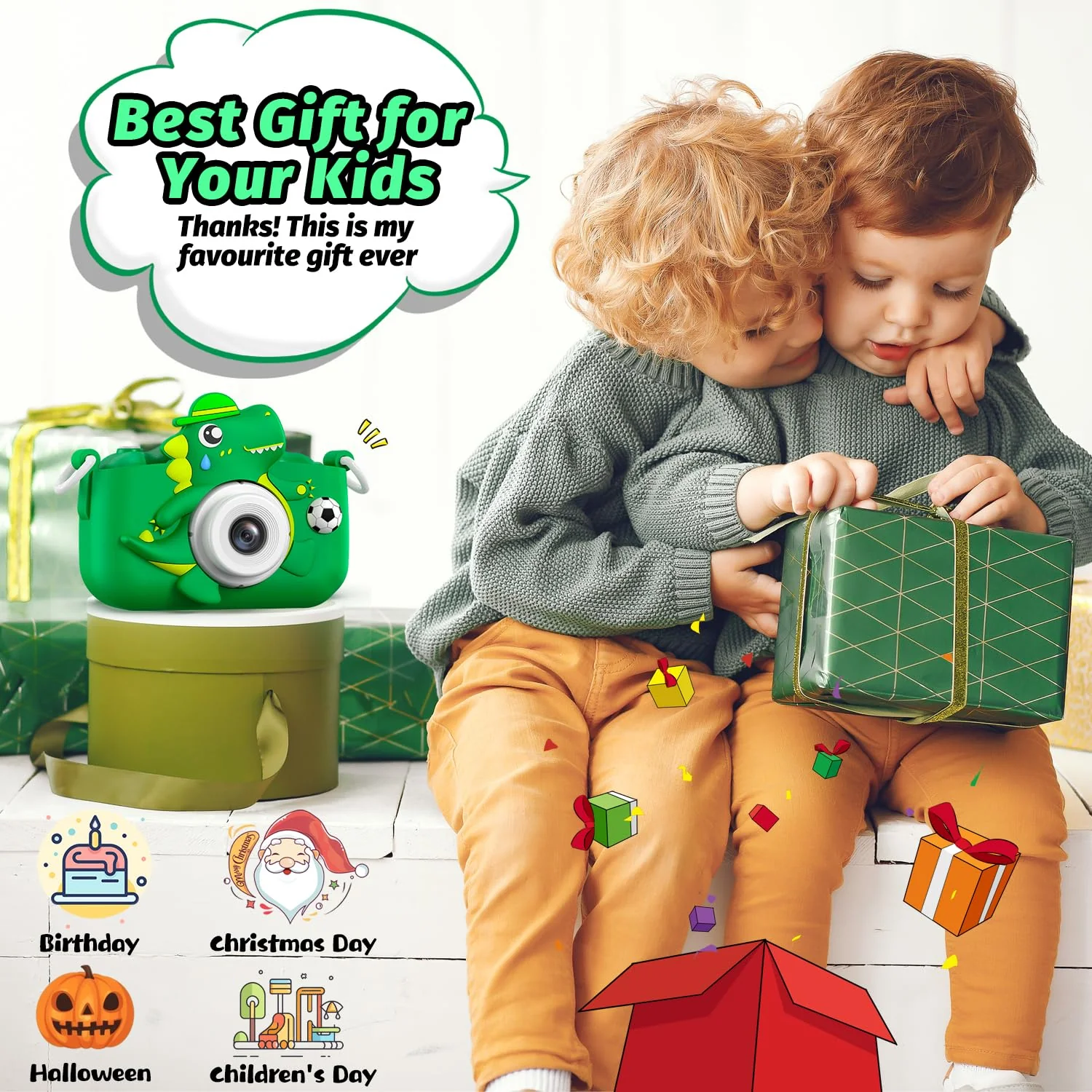 Dinosaur Kids Camera for Boys Girls, Toddler Digital Selfie Camera with Cute Protective Cover and 32G SD Card, Christmas Birthday Gifts Toys for 3 4 5 6 7 8 9 10 11 12 Years Old Little Girls and Boys - Image 8
