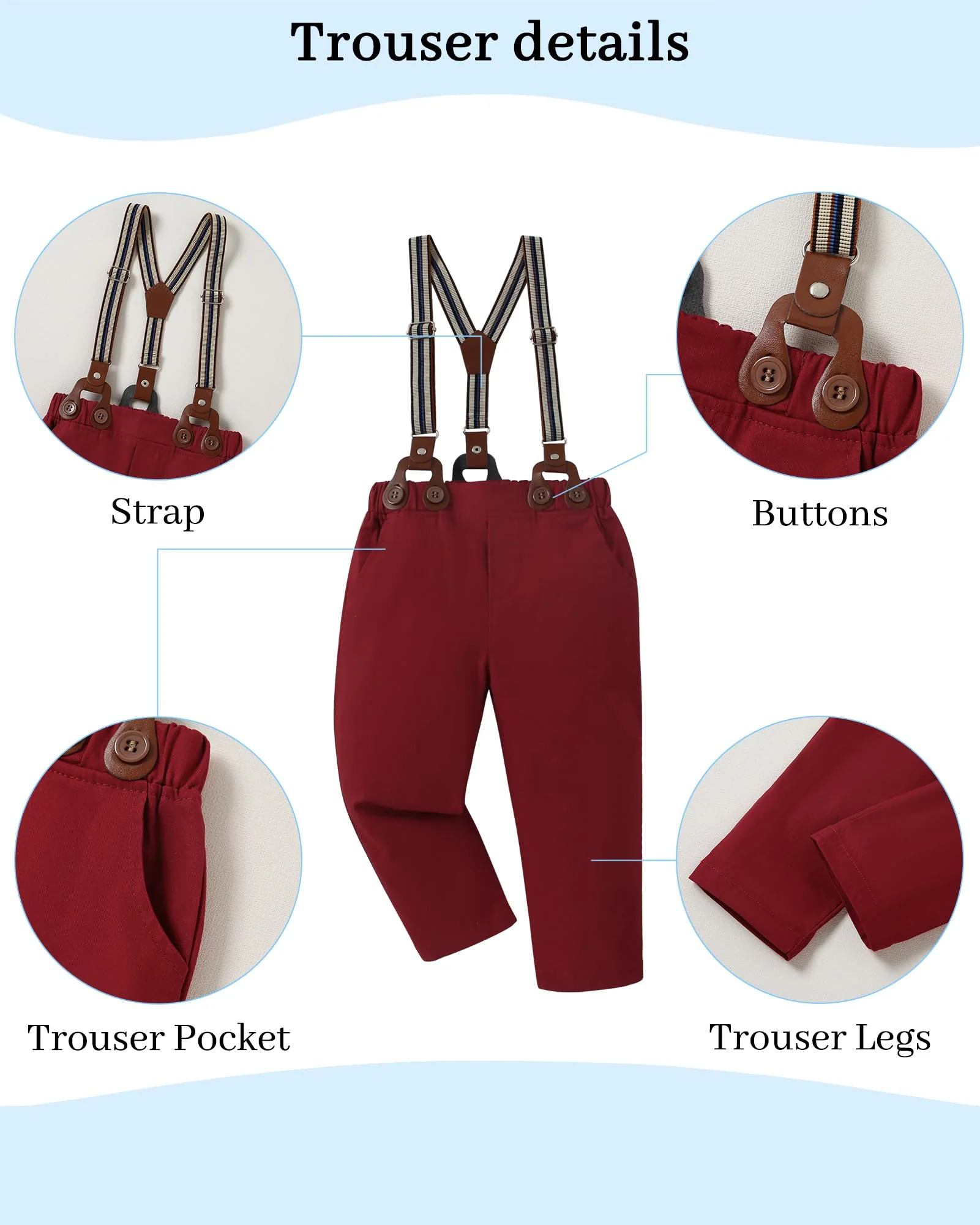 DISAUR Boys Church Outfit Short Sleeve White Flower Dress Shirt Bow Tie Suspender Christmas Red Plaid Pants Toddler Formal Outfit Boy 2t 3t 2-3t - Image 4