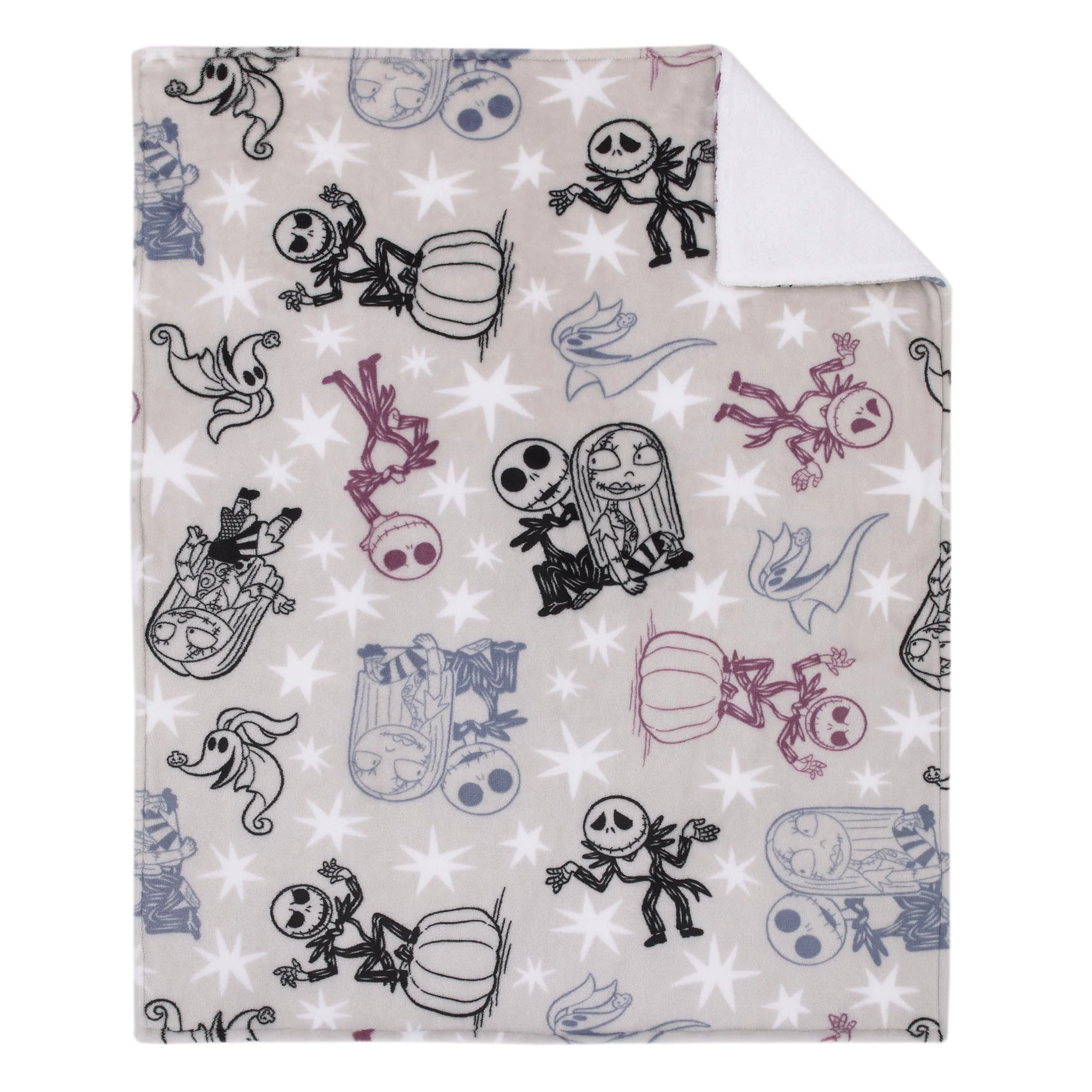 Disney Nightmare Before Christmas Gray, Purple, and White Super Soft Sherpa Baby Blanket - Image 2