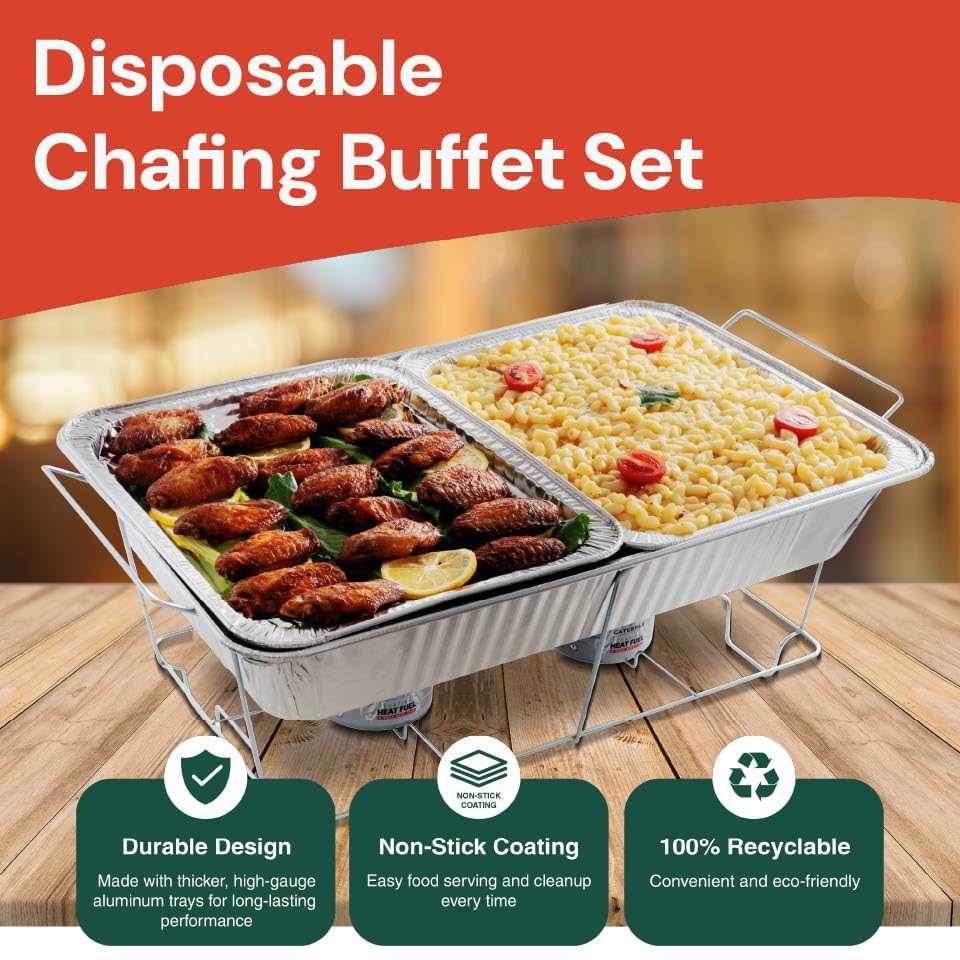 Disposable Chafing Dish Buffet Set - Large Full Size (33 pcs) – Catering Food Warmers with Half-Sized Serving Pans, Covers, Racks, Utensils & Fuel Cans - Perfect for Buffets, Parties & Food Serving - Image 8