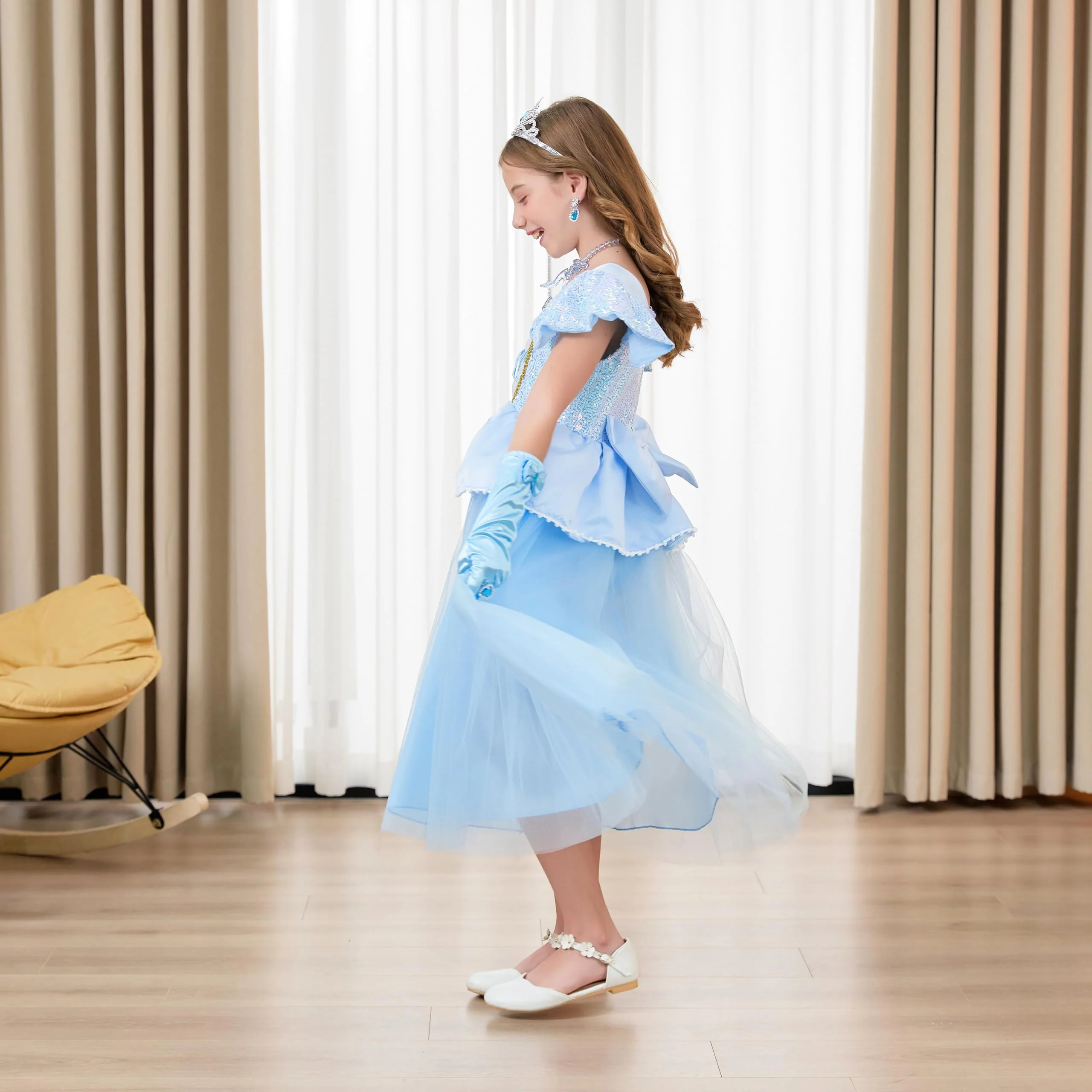 DLLYING Cinderella Dresses For Girls Little Kids Toddler Princess Fancy Dress Up Clothes + Accessories Halloween Christmas Carnival Birthday Party Role Play Cosplay Costume Blue 3-4 Years - Image 3