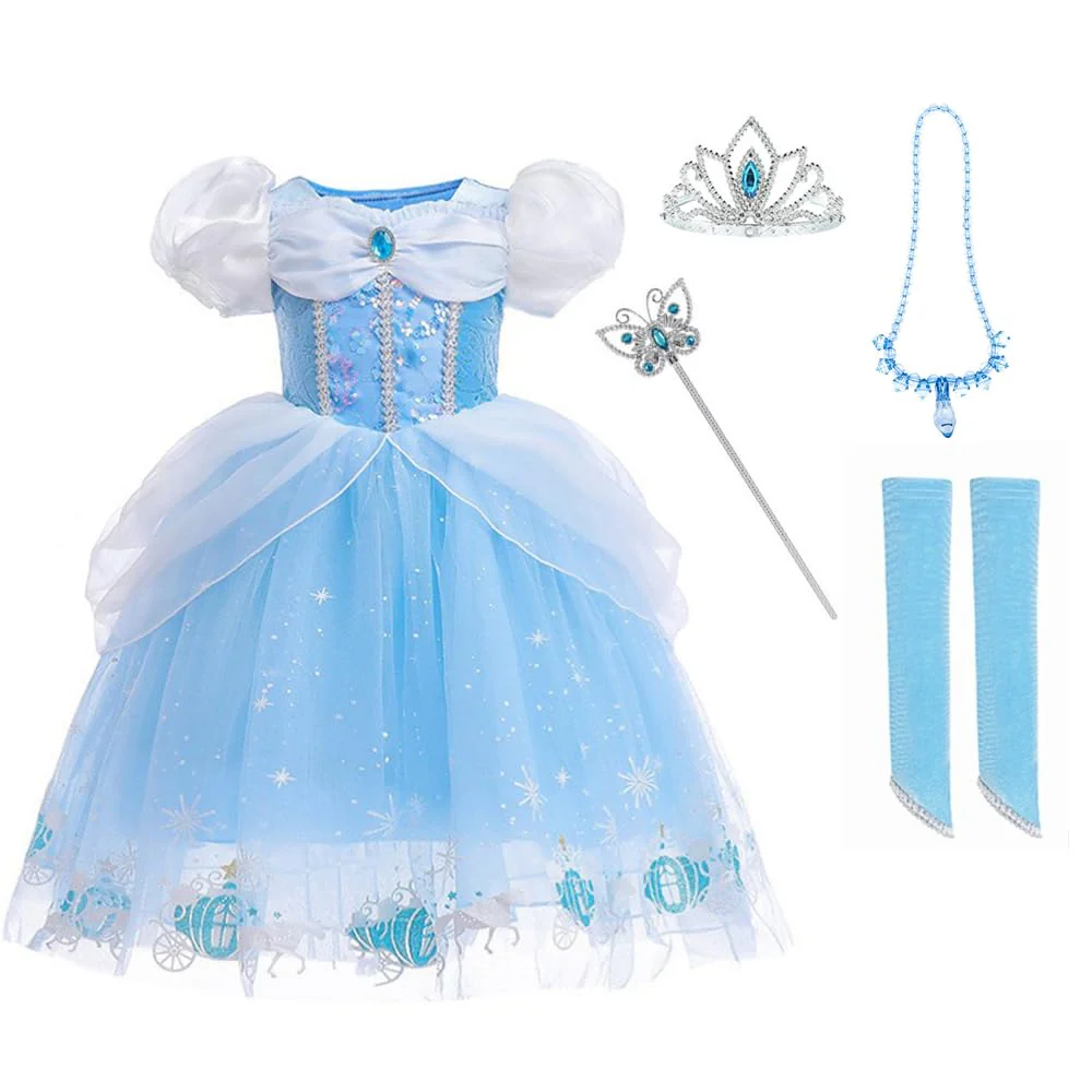 DLLYING Cinderella Dresses for Girls Little Kids Toddler Princess Fancy Dress Up Clothes + Accessories Halloween Christmas Carnival Role Play Birthday Party Cosplay Costume Blue 3 Years