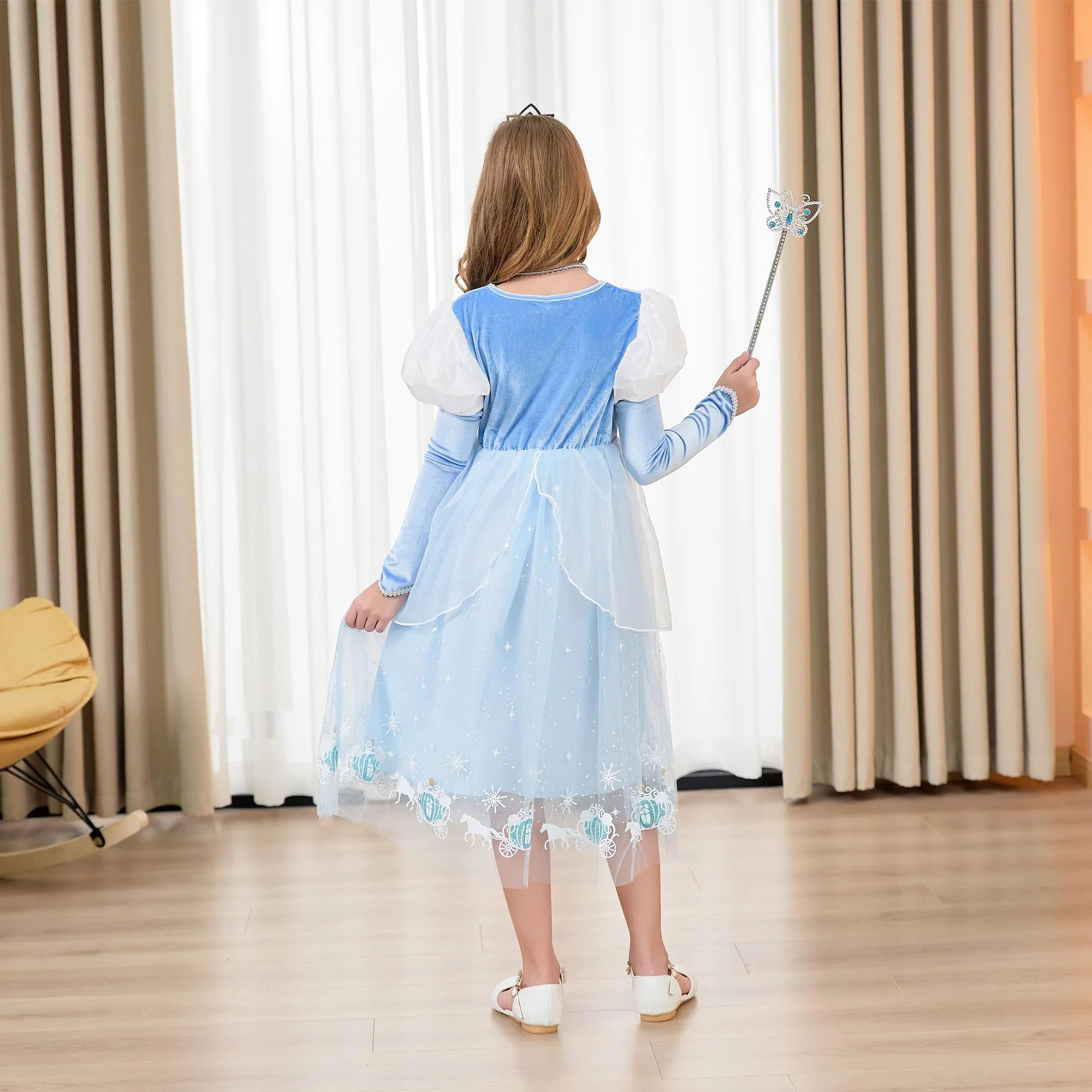 DLLYING Cinderella Dresses for Girls Little Kids Toddler Princess Fancy Dress Up Clothes + Accessories Halloween Christmas Carnival Role Play Birthday Party Cosplay Costume Blue 3 Years - Image 2
