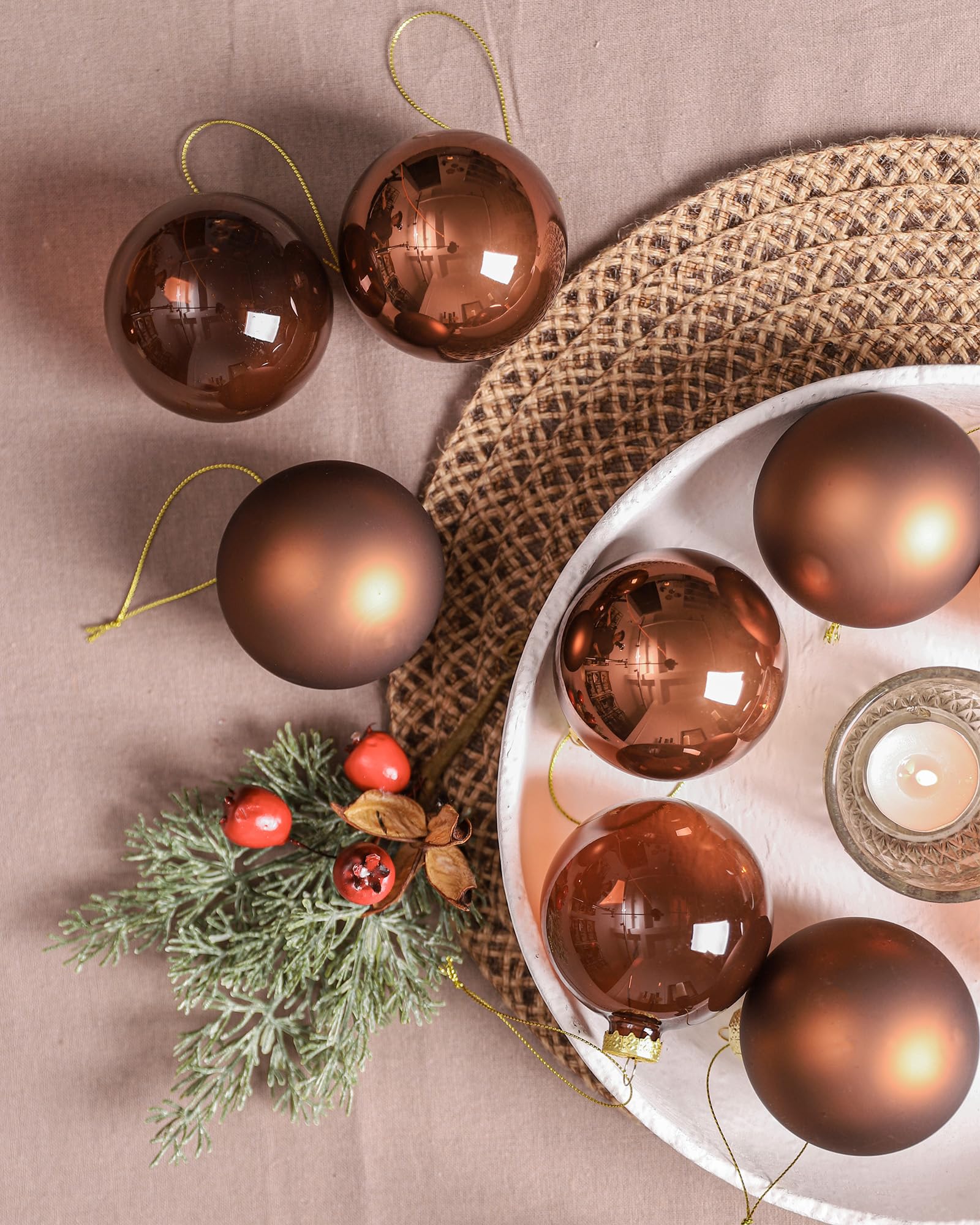 DN DECONATION Brown Glass Christmas Ball Ornaments, Set of 9, 3' Hanging Christmas Baubles for Xmas Tree Decoration, Wedding Party Gift - Image 3