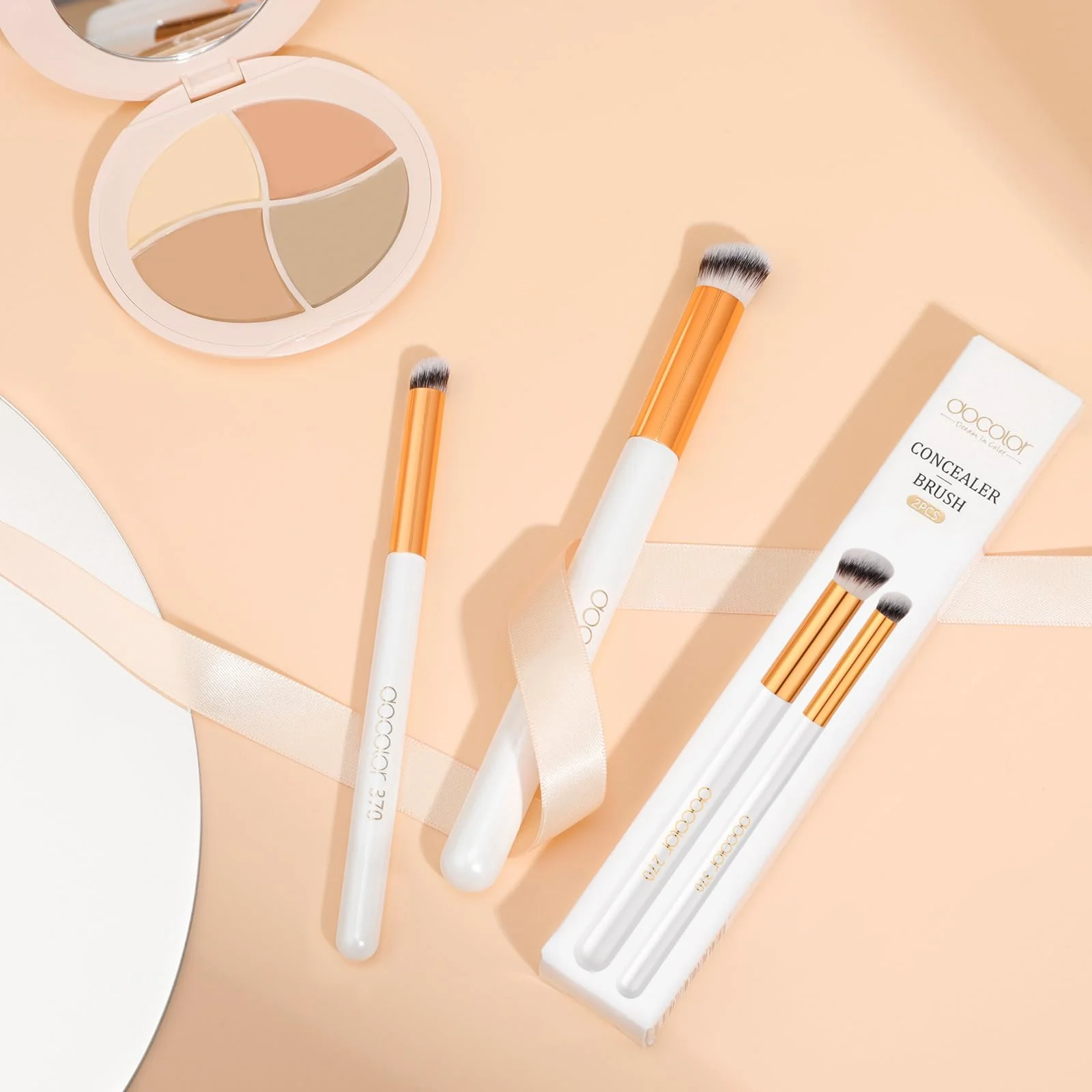 docolor Concealer Brush, 2PCS Angled Concealer Brushes Under Eye Mini Angled Flat Top Kabuki Nose Contour Brush for Concealing Blending Setting - Image 4