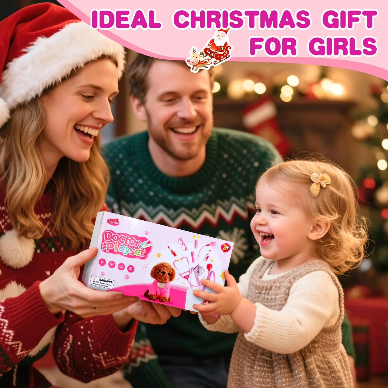 Doctor Kit for Toddlers 3-5 Girl Toys Christmas Birthday Gift for 2 3 4 Year Old Girls Kids Doctors Play Set with Plush Dog, Toy Stethoscope & Carrying Bag for Veterinarian Pretend Play (Pink) - Image 2