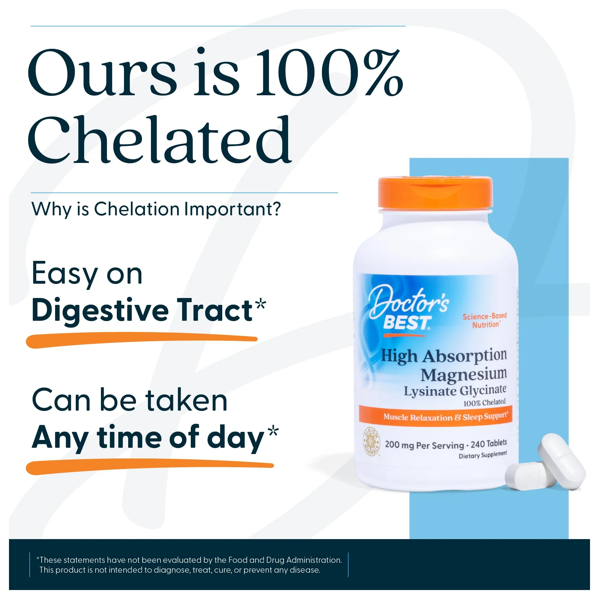 Doctor’s Best High Absorption Magnesium Glycinate Lysinate Supplement - 100% Chelated for Maximum Absorption - Magnesium for Sleep and Muscle Relaxation - 200 Mg Per Serving - 240 Tablets - Image 5