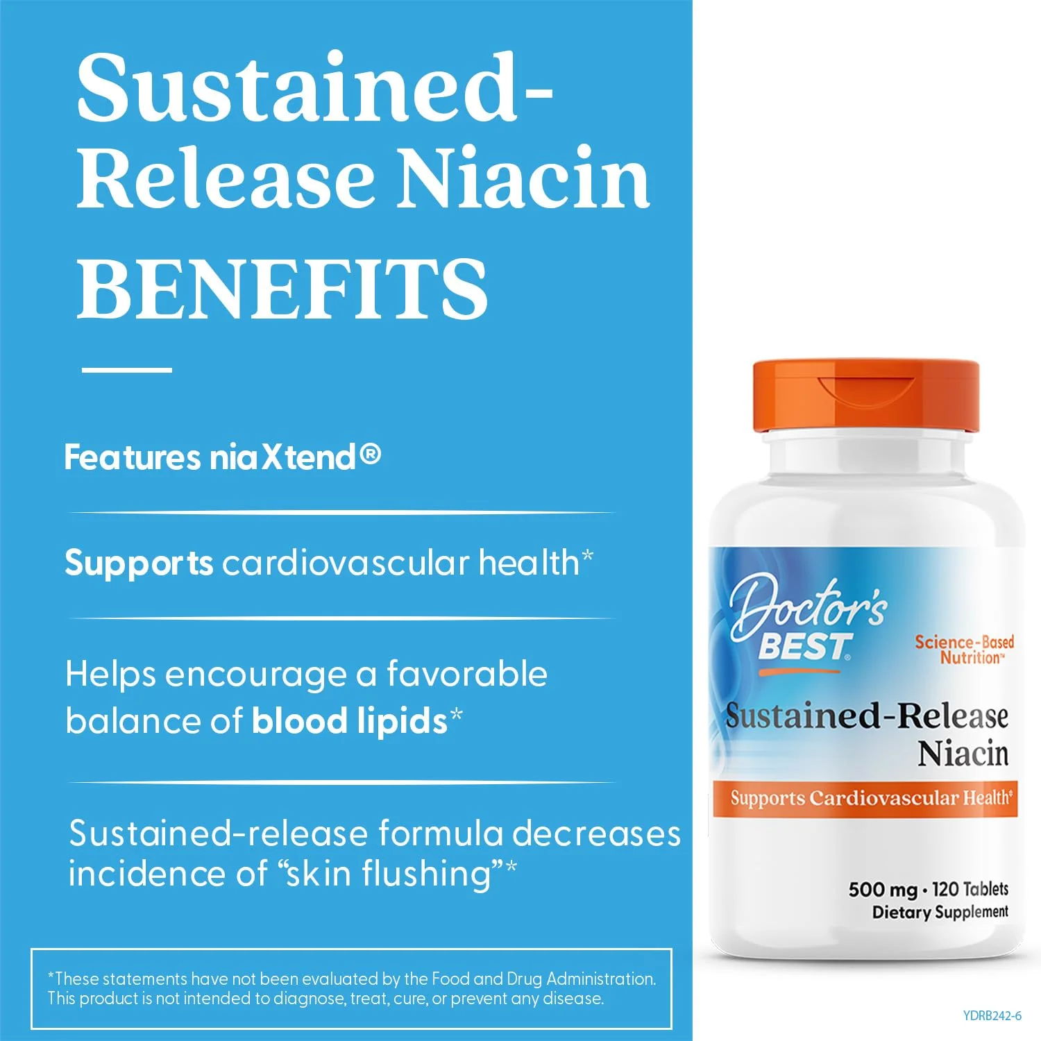 Doctor's Best Niacin 500 mg Extended Release Supplement for Men & Women - Minimizes Skin Flush, Niacin as Nicotinic Acid 500mg, Cardiovascular Health Support, Gluten Free, Vegan, Non GMO - 120 Tablets - Image 5