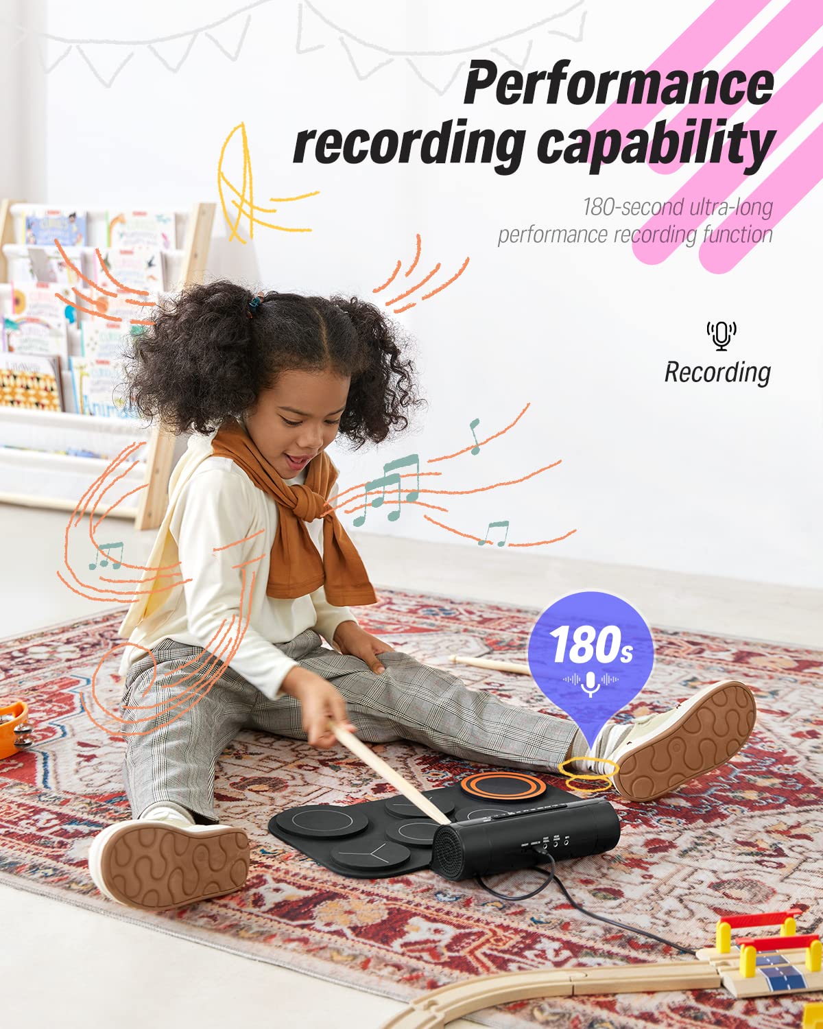 Donner Electronic Drum Set, 7 Pads Electric Drum Pad Roll Up Quiet Drum Pad Built-in Speaker, 40 Drum Lessons Included, Kids Holiday Christmas & Birthday Gift Instrument Toys(DED-20) - Image 5