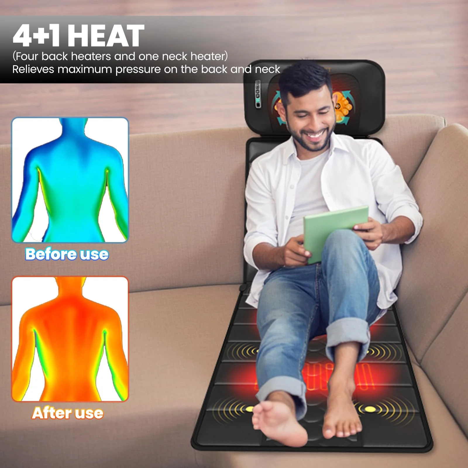 DOPICT Massage Mat, Detachable Neck Massager, Full Body Vibration Heating, Massage Pad with 10 Vibrating Motors and 9 Speed Settings for Home Office Use, Gift for Men Women Parents Christmas,Black - Image 7