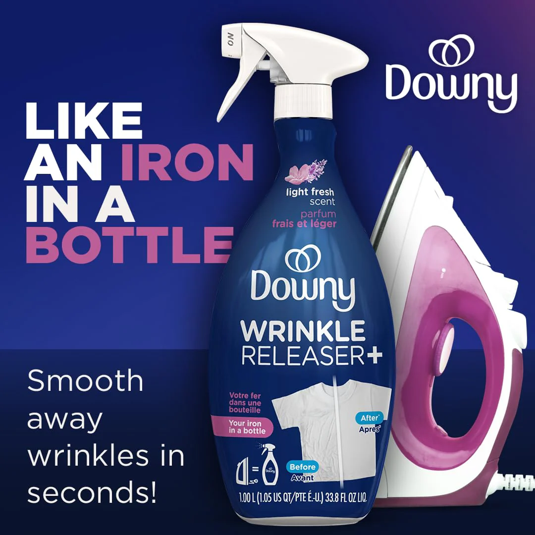 Downy Wrinkle Releaser Spray, Travel Size Spray + 16.9 Fl Oz Pack of 2, All In One Formula, Removes Wrinkles, Static and Odors, Light Fresh Scent - Image 6