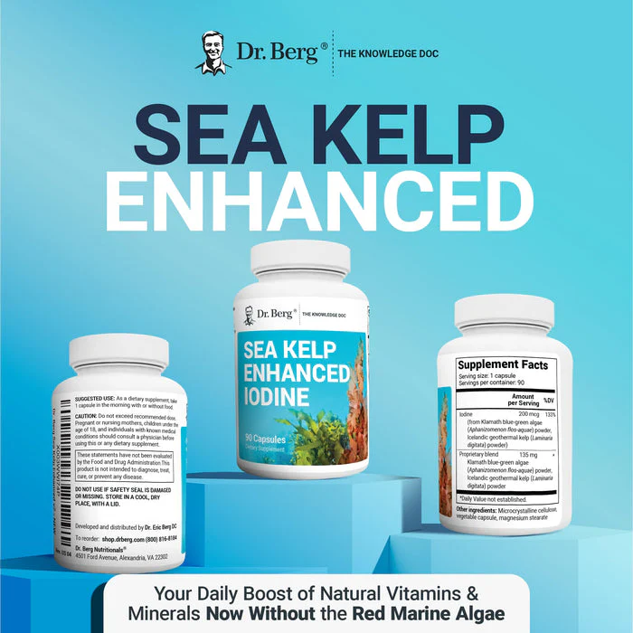 Dr. Berg Sea Kelp Enhanced - Thyroid Support Natural Antioxidants & Iodine Supplement w/Organic Sea Kelp & Blue-Green Algae - Immune System & Metabolism Support - Now Without Red Algae - 90 Capsules - Image 3