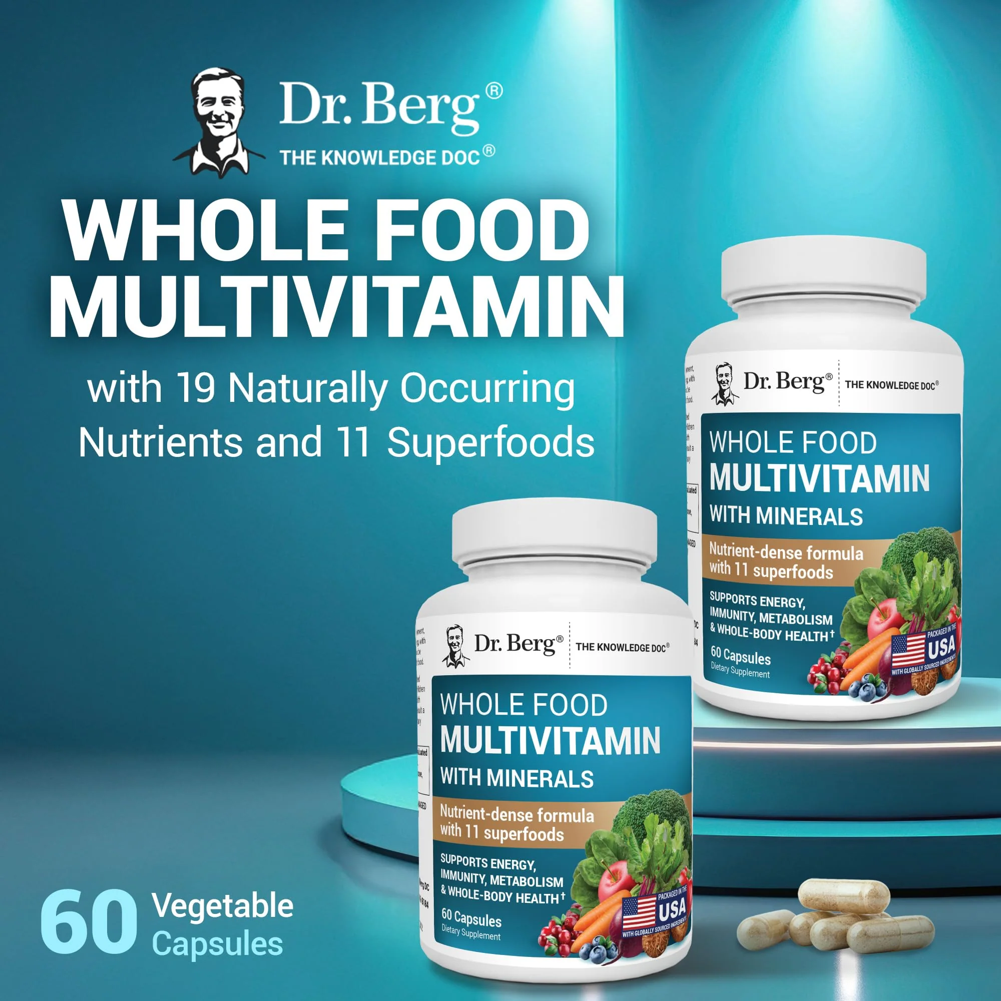 Dr. Berg Whole Food Multivitamin with Minerals - Daily Multivitamin for Men and Women - Includes Premium Whole Food Fruits and Vegetable Blend with Folate, Alpha-lipoic Acid and More - 60 Capsules - Image 6