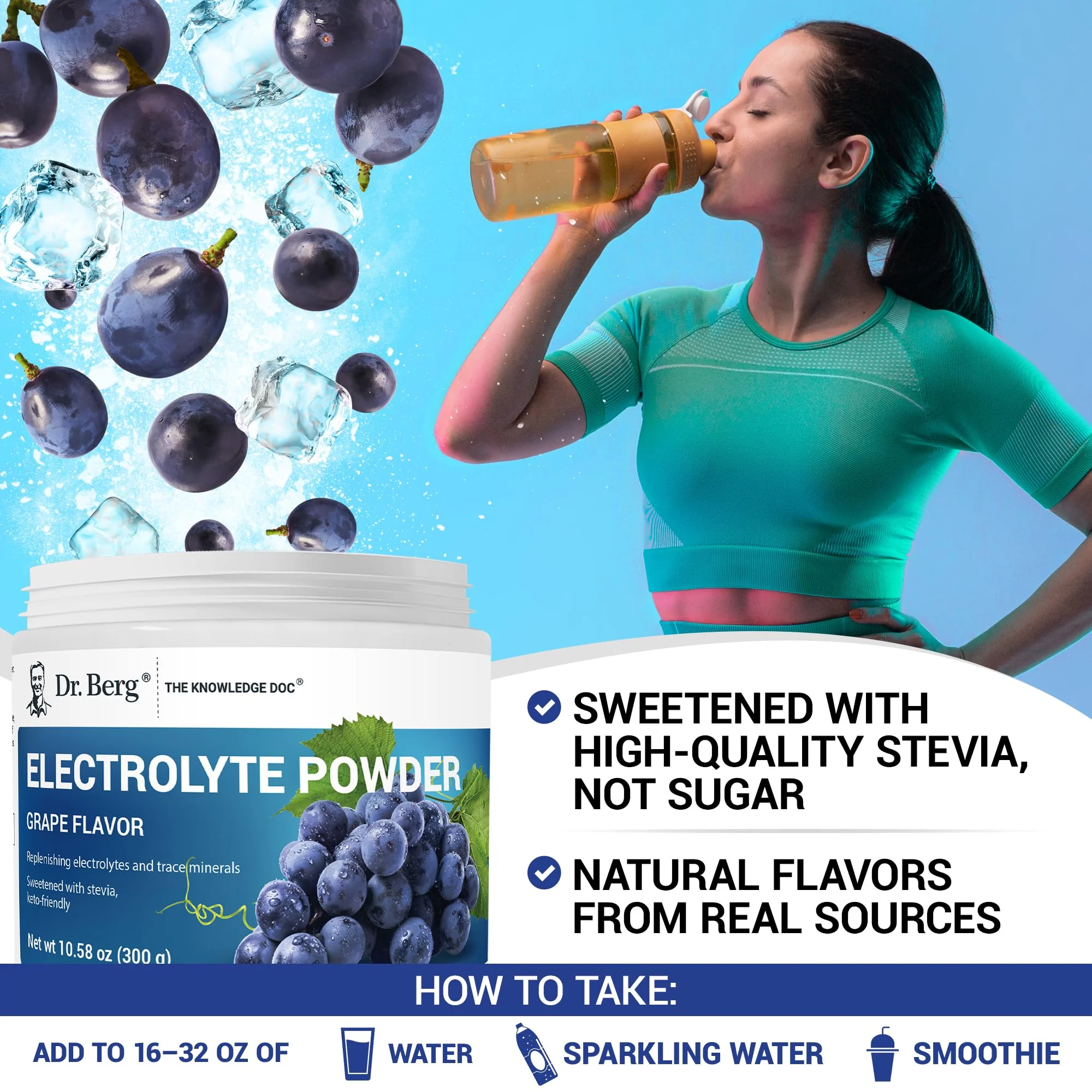 Dr. Berg Zero Sugar Hydration Keto Electrolyte Powder - Enhanced w/ 1000 mg of Potassium & Real Pink Himalayan Salt (NOT Table Salt) - Grape Flavor Hydration Drink Mix Supplement - 50 Servings - Image 3