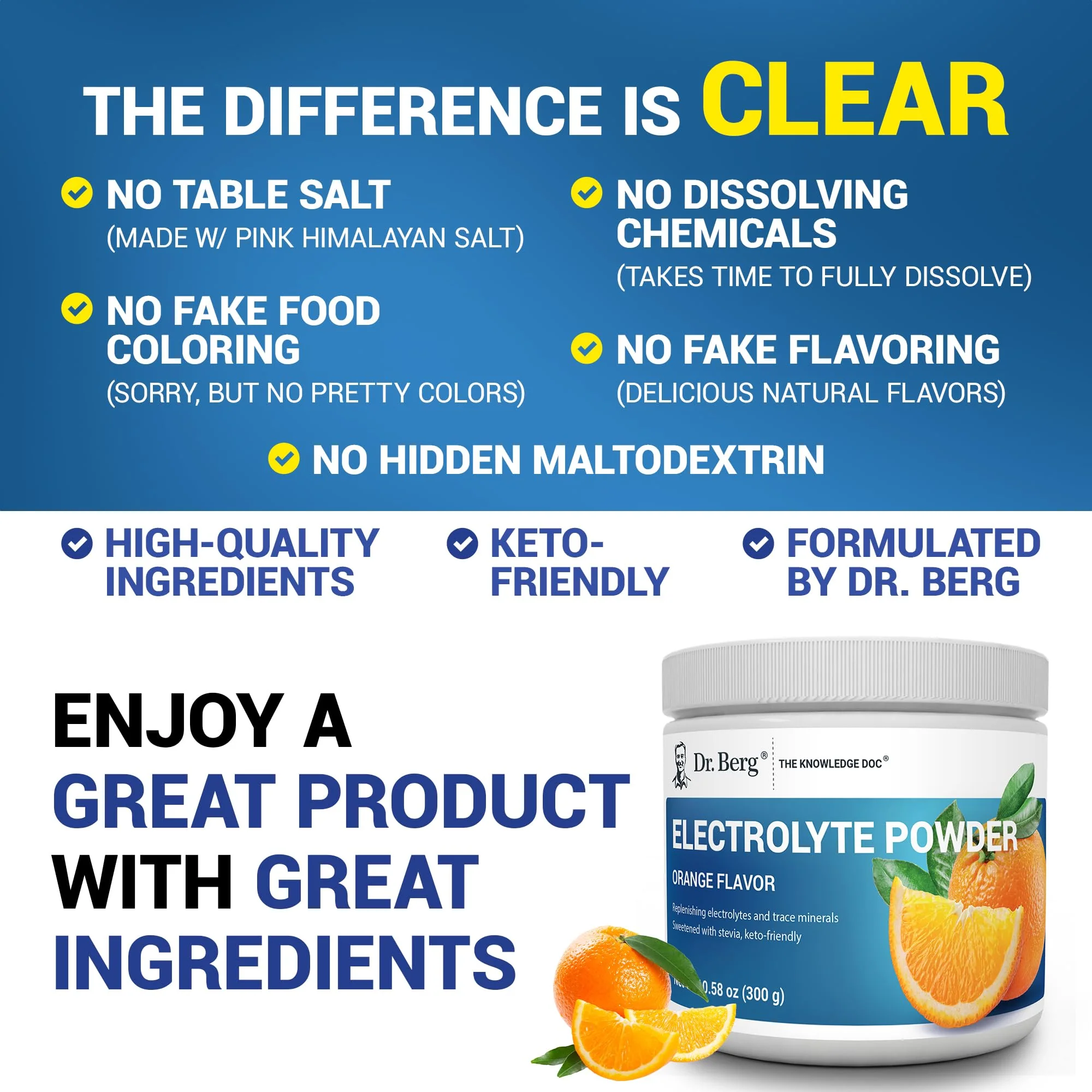 Dr. Berg Zero Sugar Hydration Keto Electrolyte Powder - Enhanced w/ 1000 mg of Potassium & Real Pink Himalayan Salt (NOT Table Salt) - Orange Flavor Hydration Drink Mix Supplement - 50 Servings - Image 4