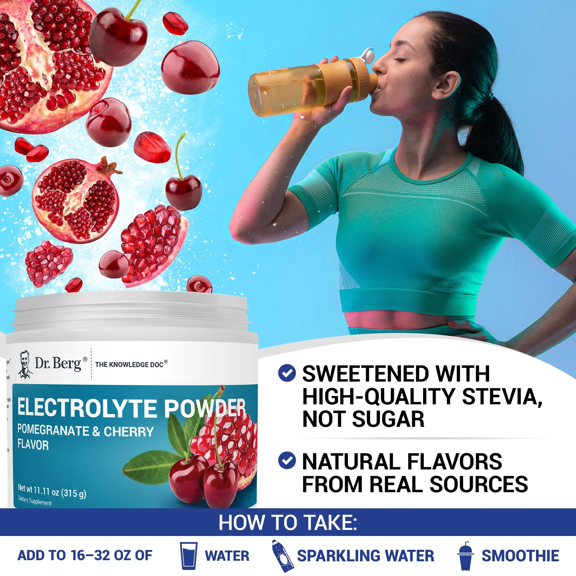 Dr. Berg Zero Sugar Hydration Keto Electrolyte Powder - Enhanced w/ 1000 mg of Potassium & Real Pink Himalayan Salt (NOT Table Salt) - Pomegranate and Cherry Hydration Drink Supplement - 50 Servings - Image 3