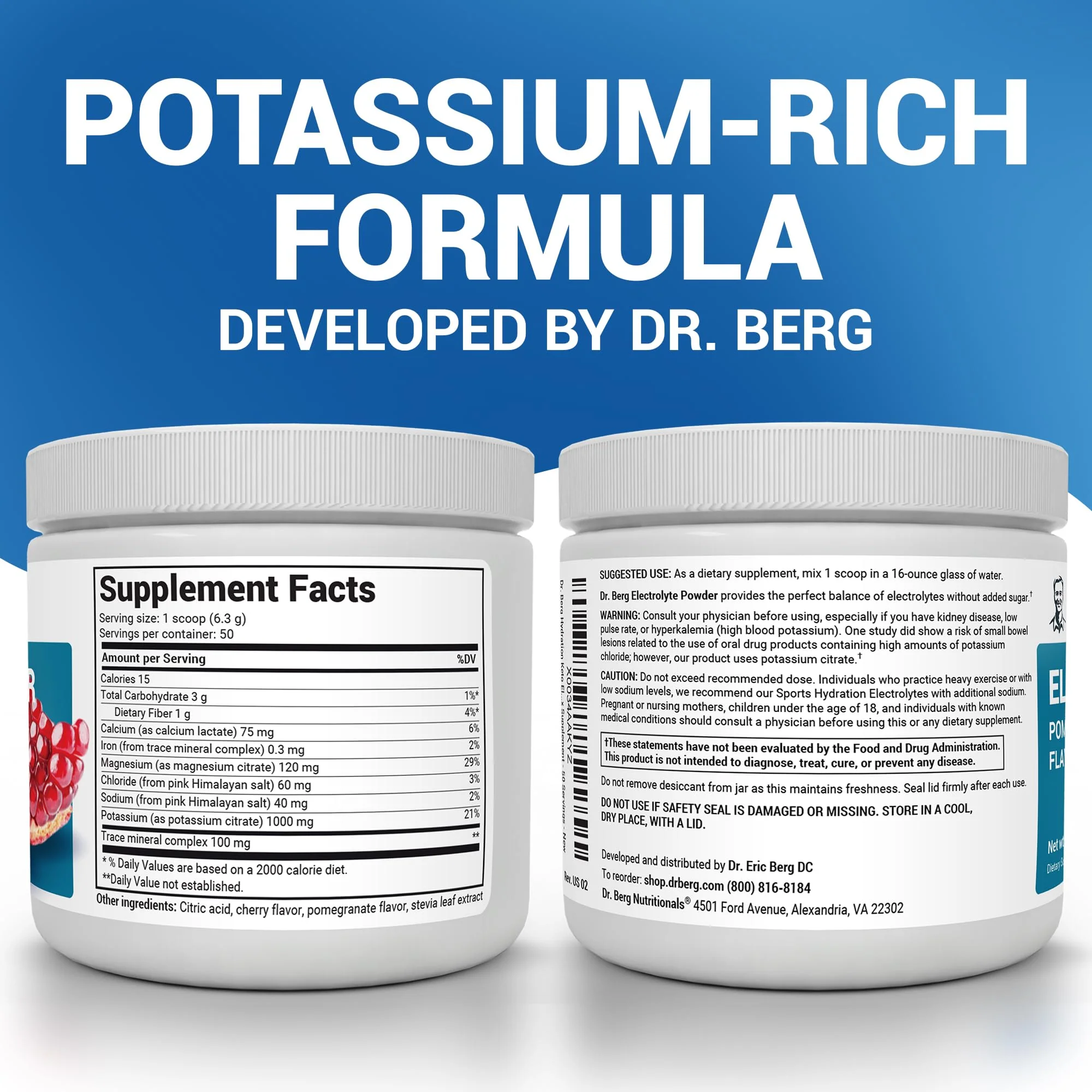 Dr. Berg Zero Sugar Hydration Keto Electrolyte Powder - Enhanced w/ 1000 mg of Potassium & Real Pink Himalayan Salt (NOT Table Salt) - Pomegranate and Cherry Hydration Drink Supplement - 50 Servings - Image 7
