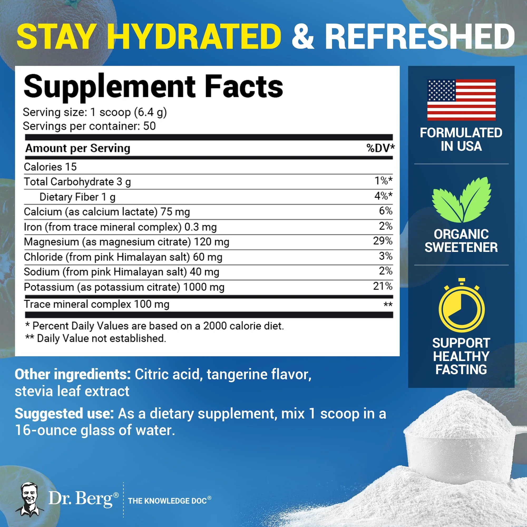 Dr. Berg Zero Sugar Hydration Keto Electrolyte Powder - Enhanced w/ 1000 mg of Potassium & Real Pink Himalayan Salt (NOT Table Salt) - Tangerine Flavor Hydration Drink Mix Supplement - 50 Servings - Image 6