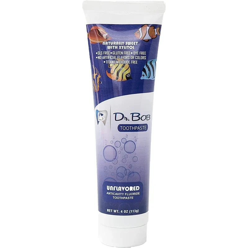 Dr. Bob Unflavored Toothpaste Natural Xylitol Baby Toddler Kids Toothpaste with Fluoride for Sensitive Teeth No Artificial Flavors SLS Free Dye Free 4oz 4 Ounce Pack of 1