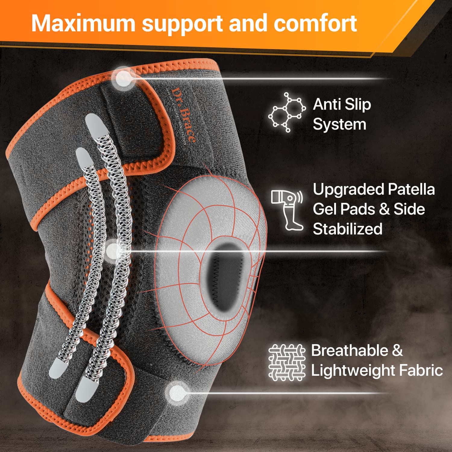 DR. BRACE ELITE Knee Brace with Side Stabilizers & Patella Gel Pads for Maximum Knee Pain Support and fast recovery for men and women-Please Check How To Size Video (X-Large, Mars) - Image 4