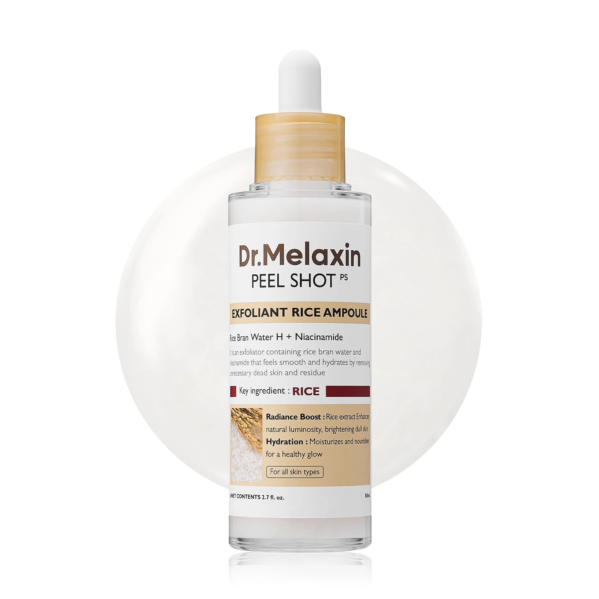Dr.Melaxin Peel Shot Glow White Rice Peeling Ampoule, Soft Exfoliating Face and Body Scrub Dead Skin Cells Remover for All Skin Types korean skin care 80ml