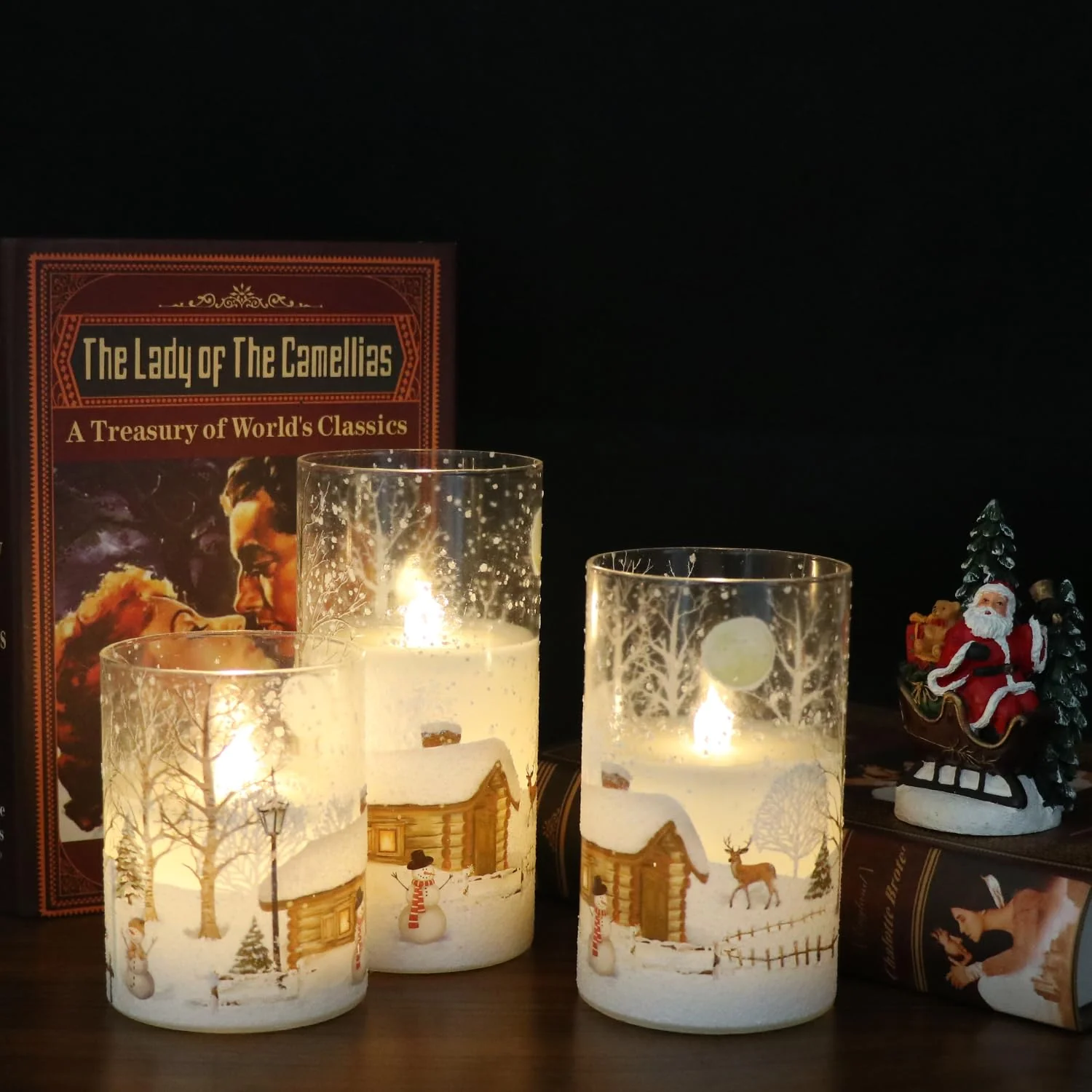 DRomance Snowman Glass Flameless Candles Battery Operated with Remote and Timer Real Wax LED Flickering Pillar Candles White Cold Light Window Christmas Holiday Decor D3 x 4",5",6" - Image 8