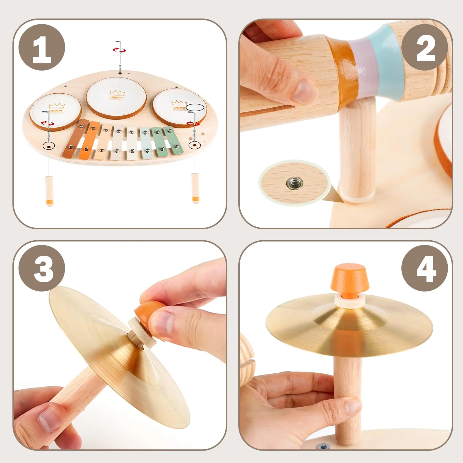 Drum Set for Toddler - Toys for 2 3 4 Year Old Girls Boy Gifts - 9 in 1 Wooden Montessori Musical Instruments with Xylophone for Kids 3-5, Christmas Birthday Gifts for Toddlers 2-4 - Image 2