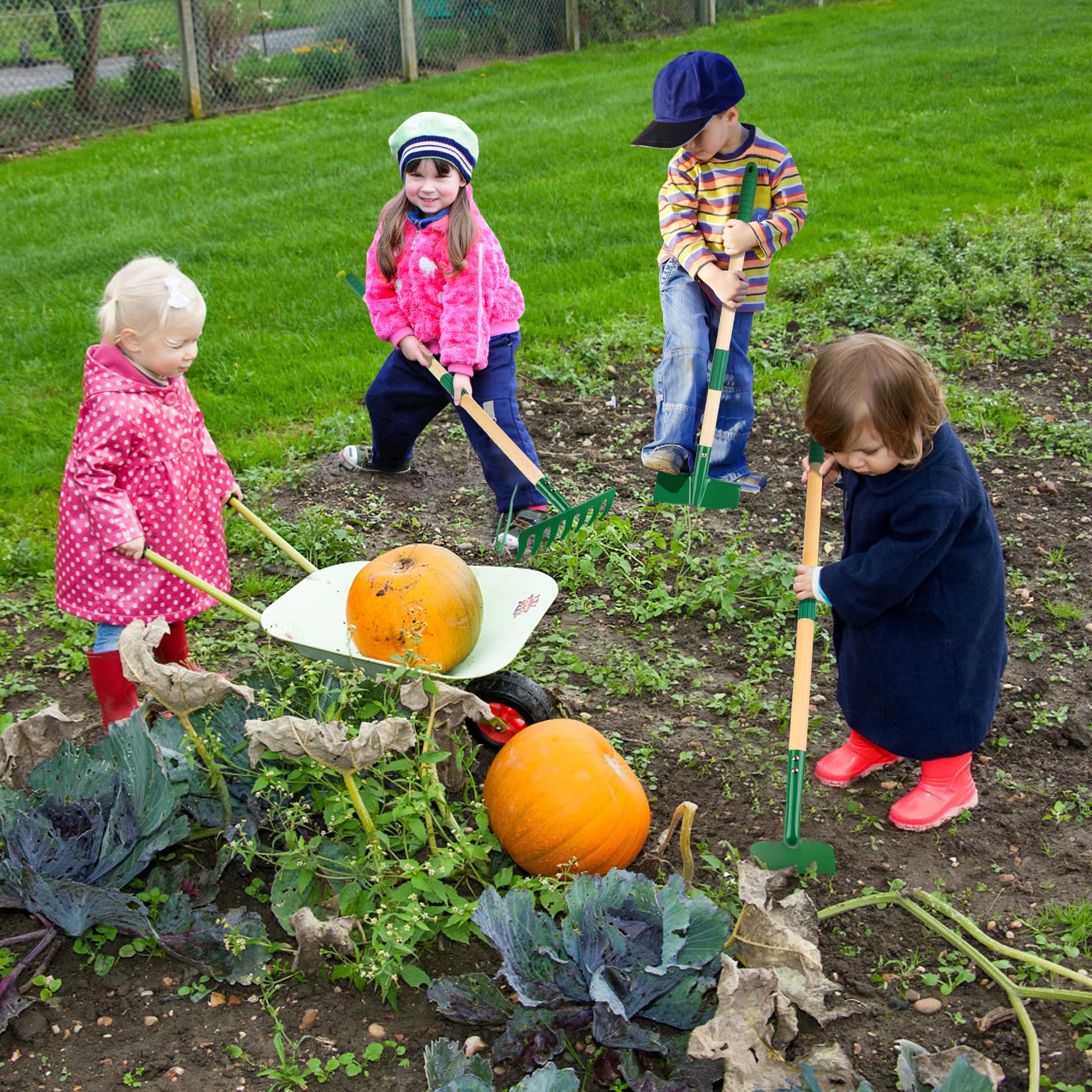 Duckura Kids Gardening Tools Set - 7pcs Garden Tool for Kids with Shovel, Rake, Hoe, Leaf Rake, Outdoor Summer Yard Lawn Digging Weed Toys, Christmas Birthday Gifts for Boys Girls Age 3 4 5 Years Old - Image 4