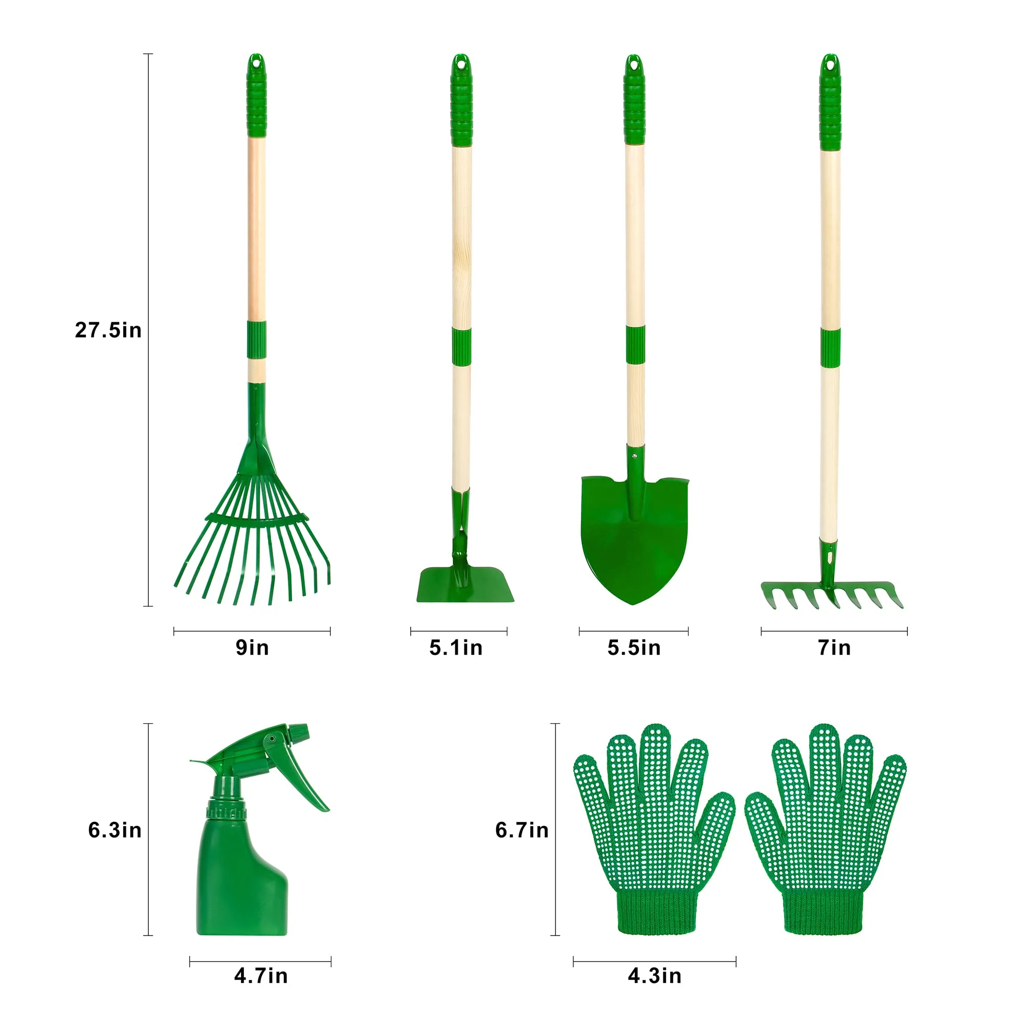 Duckura Kids Gardening Tools Set - 7pcs Garden Tool for Kids with Shovel, Rake, Hoe, Leaf Rake, Outdoor Summer Yard Lawn Digging Weed Toys, Christmas Birthday Gifts for Boys Girls Age 3 4 5 Years Old - Image 6