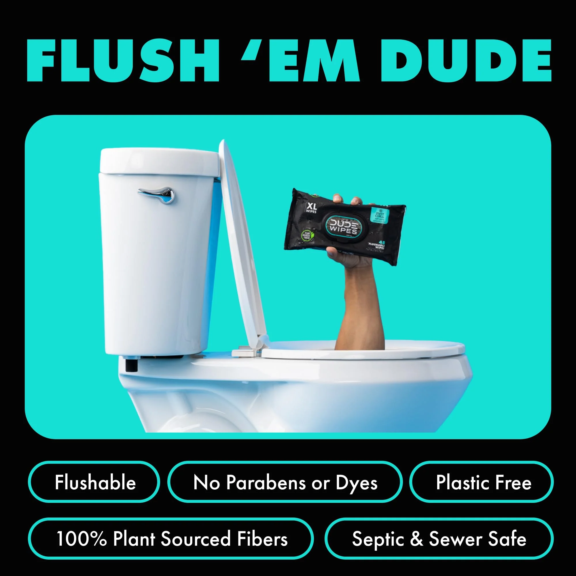 DUDE Wipes - Flushable Wipes for Adults - 6 Pack, 288 Wipes - Odor Destroyer XL Adult Wet Wipes - Deodorizing with Clean Scent - Up to 24 Hours of Odor-Destroying Technology - Image 45