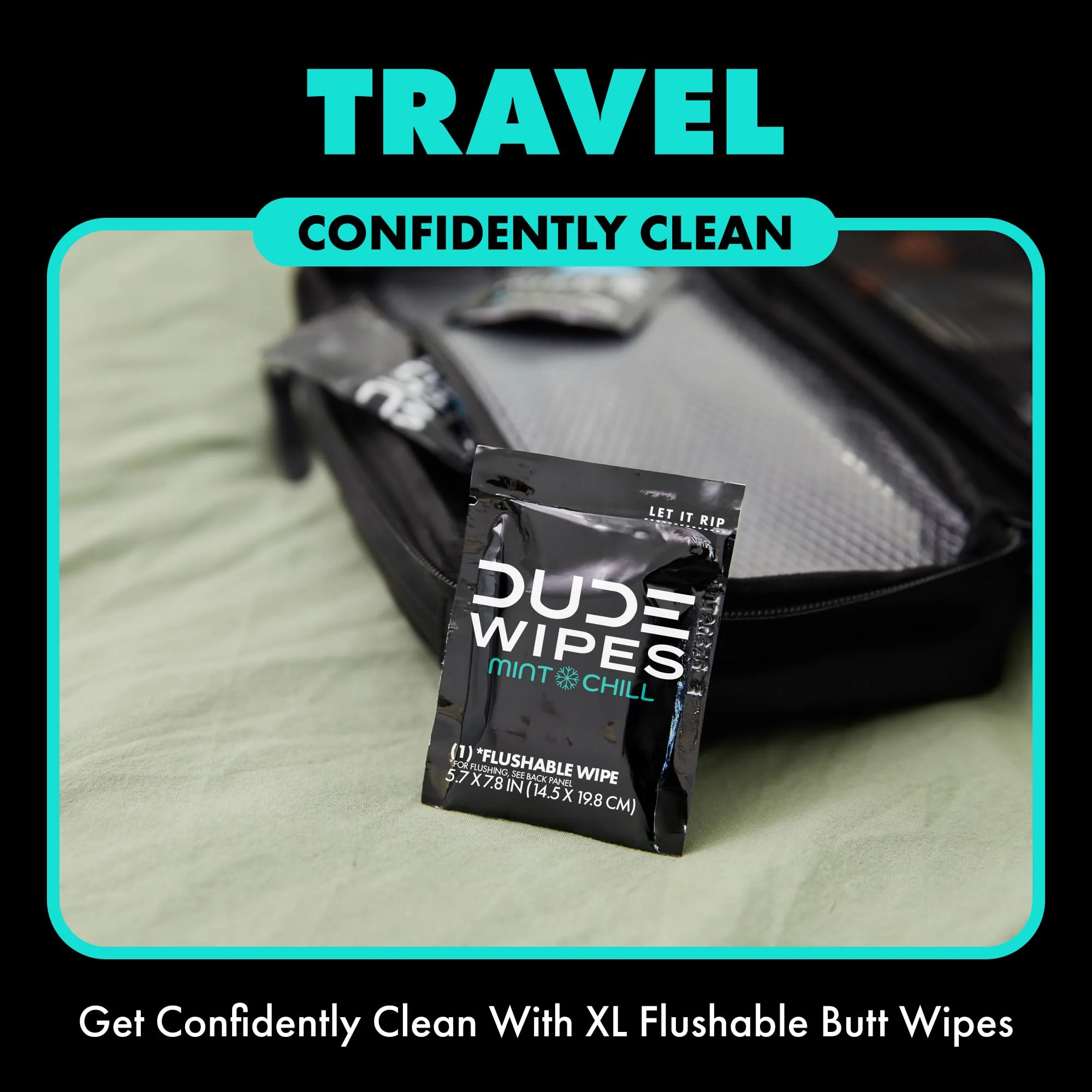 DUDE Wipes On-The-Go Flushable Wet Wipes - 30 Count, Pack of 2 - Mint Chill Extra-Large Individually Wrapped Wipes with Eucalyptus & Tea Tree Oil - Septic and Sewer Safe - Image 2