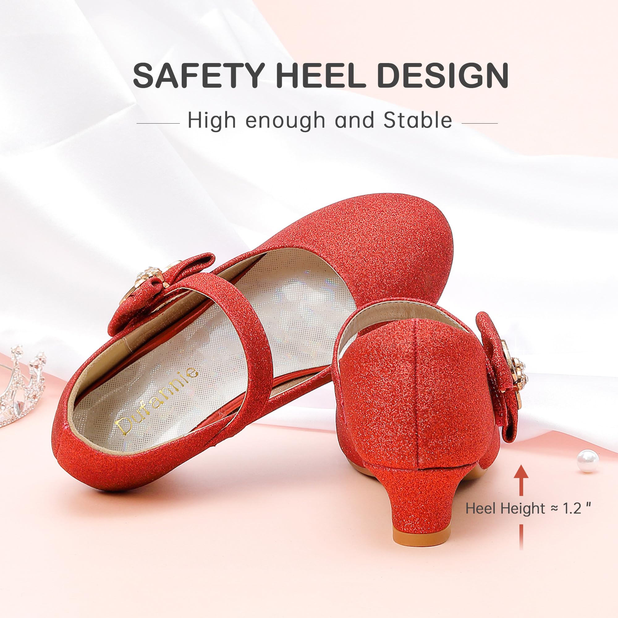 Dufannie Girls High Heels Red Sparkly Shoes for Girls Dress Shoes Princess Glitter Kids Dress Pumps Big Kids Sparkly Heels Size 5 Halloween Christmas Party Dance(3303Red 5) - Image 2